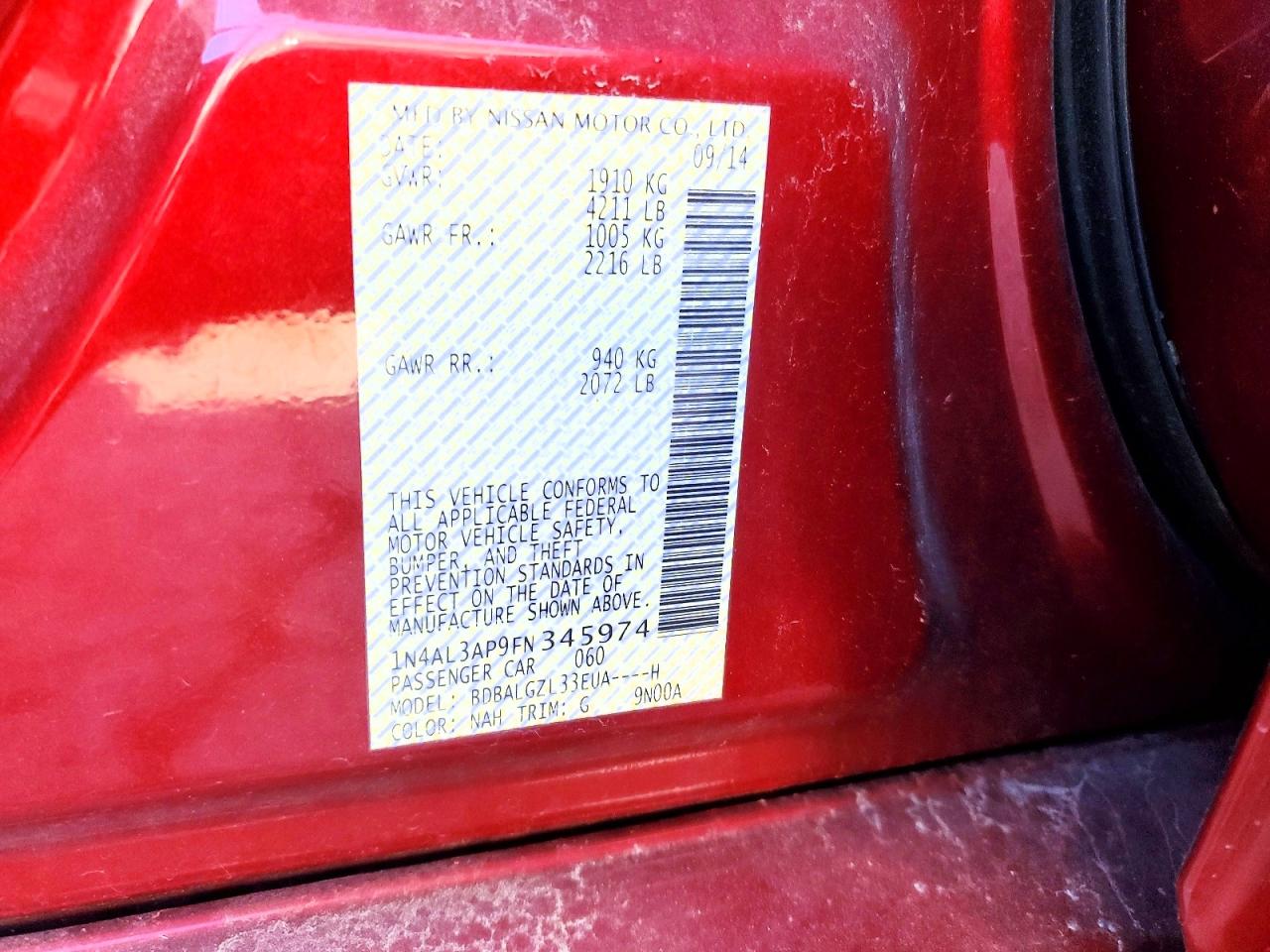 2015 Nissan Altima 2.5 S Red vin: 1N4AL3AP9FN345974
