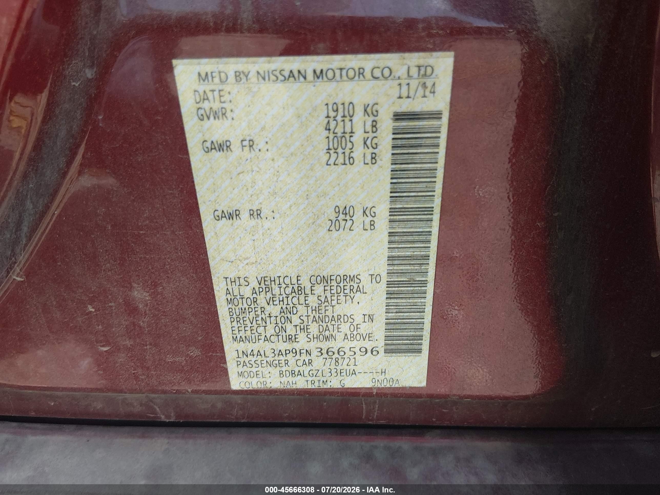 2015 Nissan Altima 2.5 S Red vin: 1N4AL3AP9FN366596