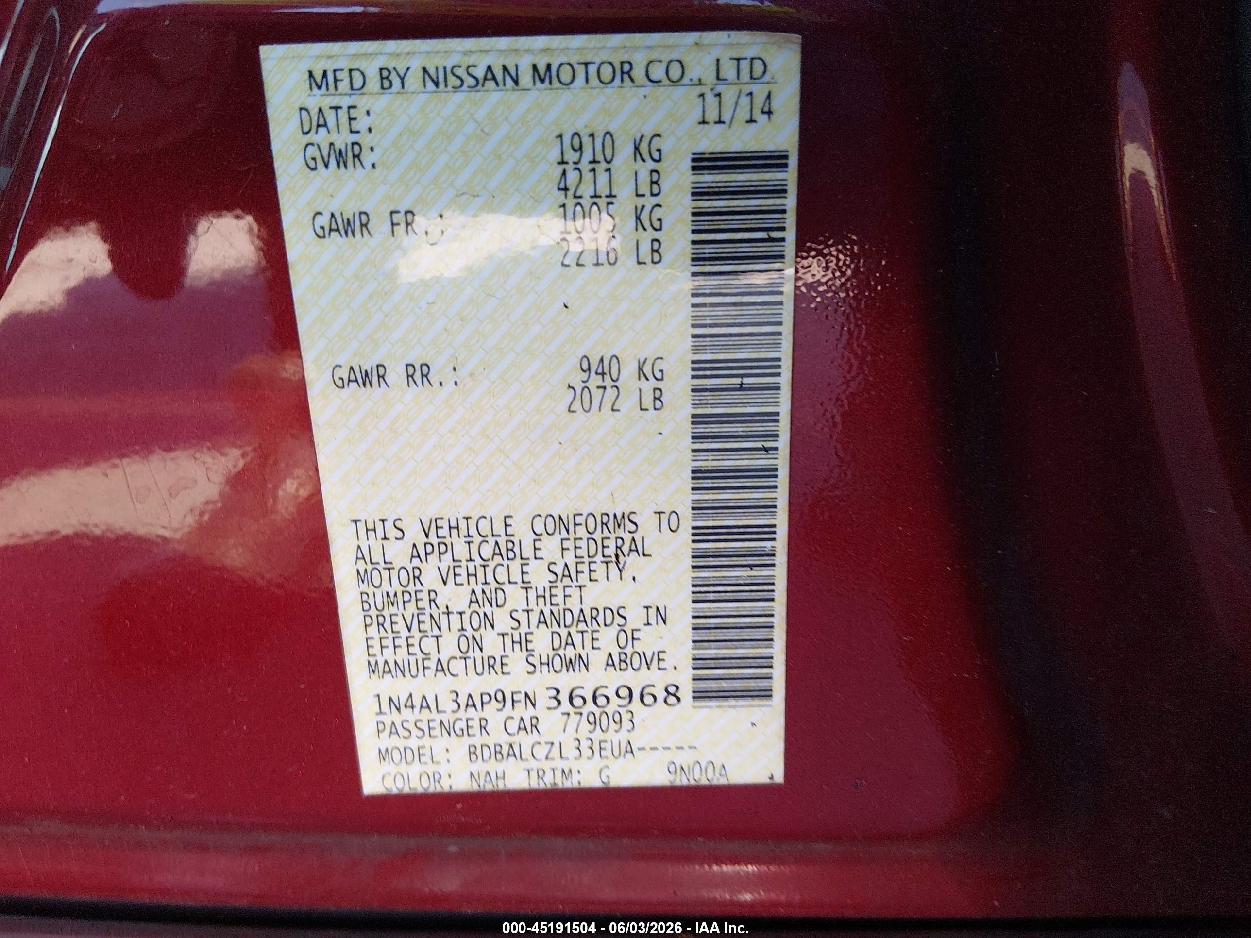 2015 Nissan Altima 2.5 S Burgundy vin: 1N4AL3AP9FN366968