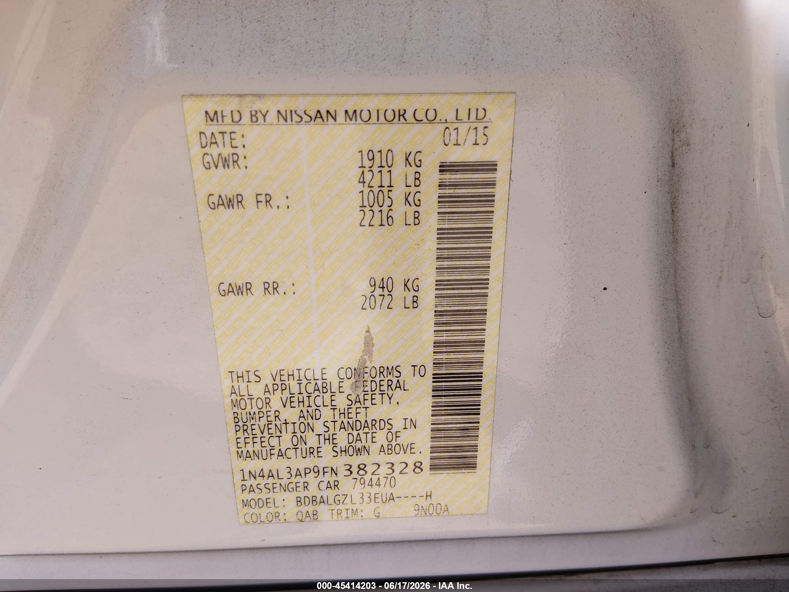 2015 Nissan Altima 2.5 S White vin: 1N4AL3AP9FN382328