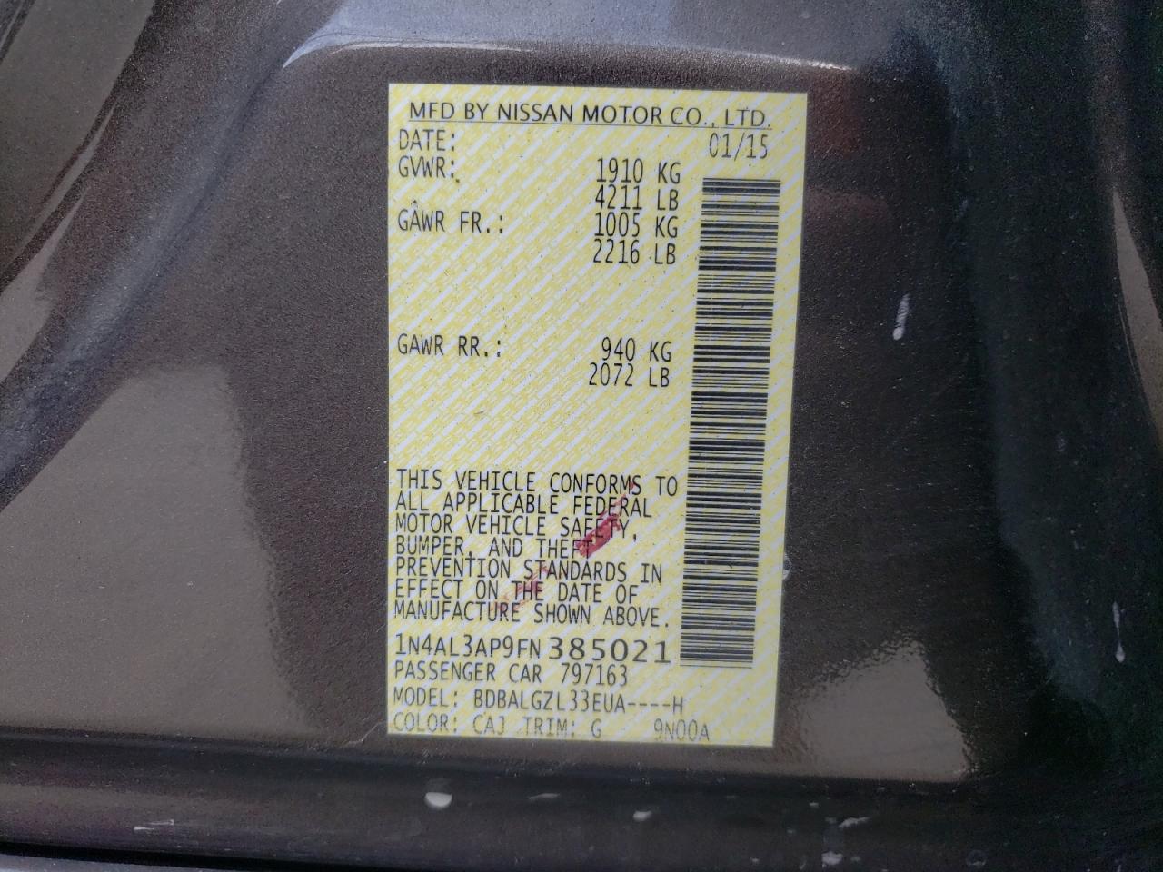 2015 Nissan Altima 2.5 Gray vin: 1N4AL3AP9FN385021