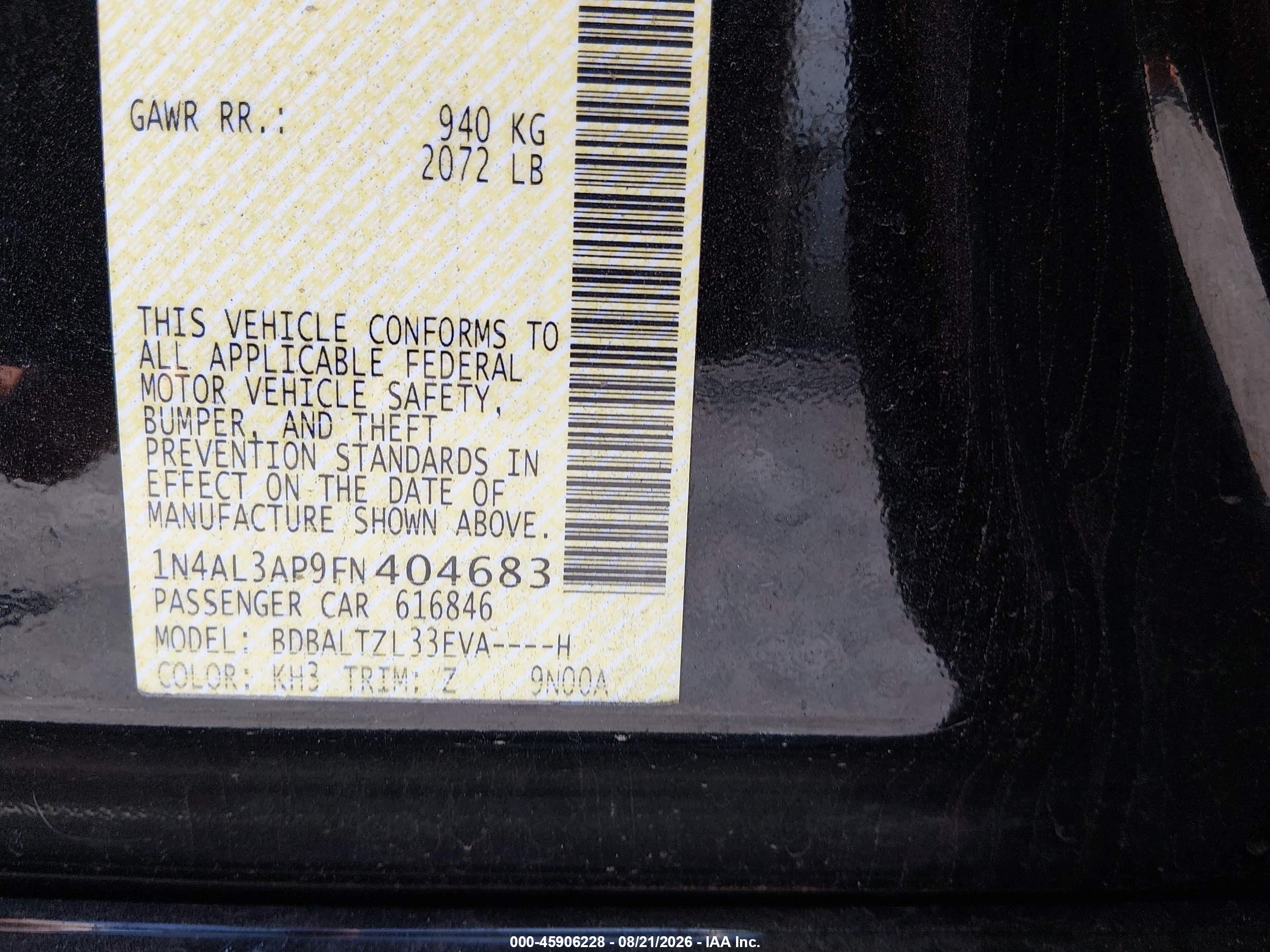 2015 Nissan Altima 2.5 Sl Black vin: 1N4AL3AP9FN404683