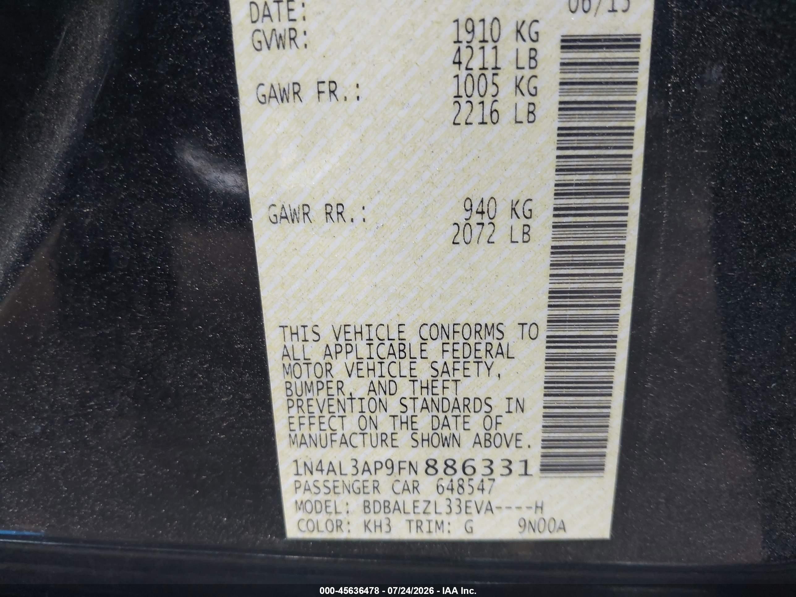 2015 Nissan Altima 2.5 S Black vin: 1N4AL3AP9FN886331