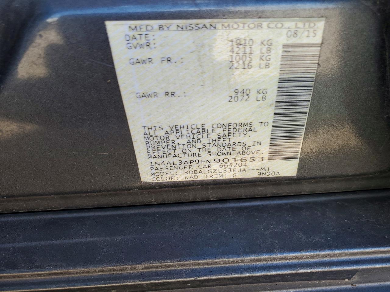 2015 Nissan Altima S Gray vin: 1N4AL3AP9FN901653