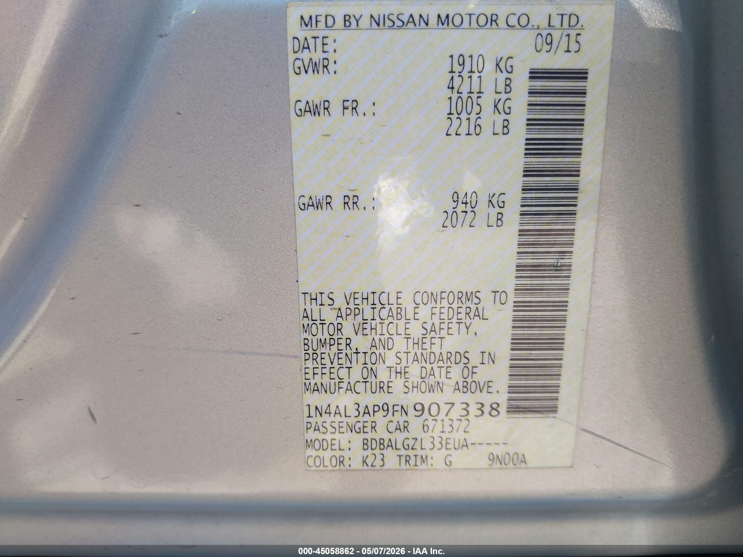 2015 Nissan Altima 2.5 S Silver vin: 1N4AL3AP9FN907338