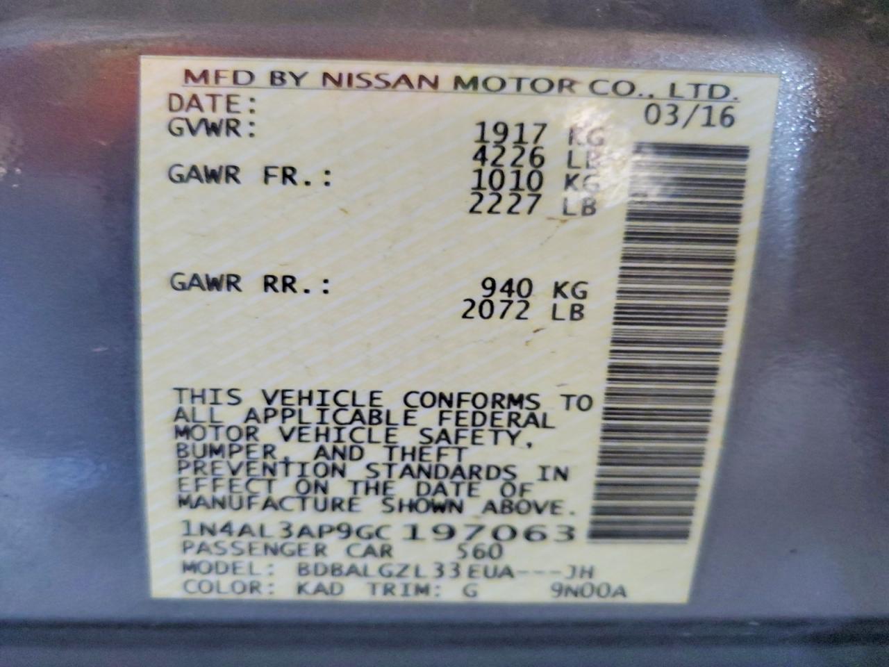 2016 Nissan Altima 2.5 S Gray vin: 1N4AL3AP9GC197063