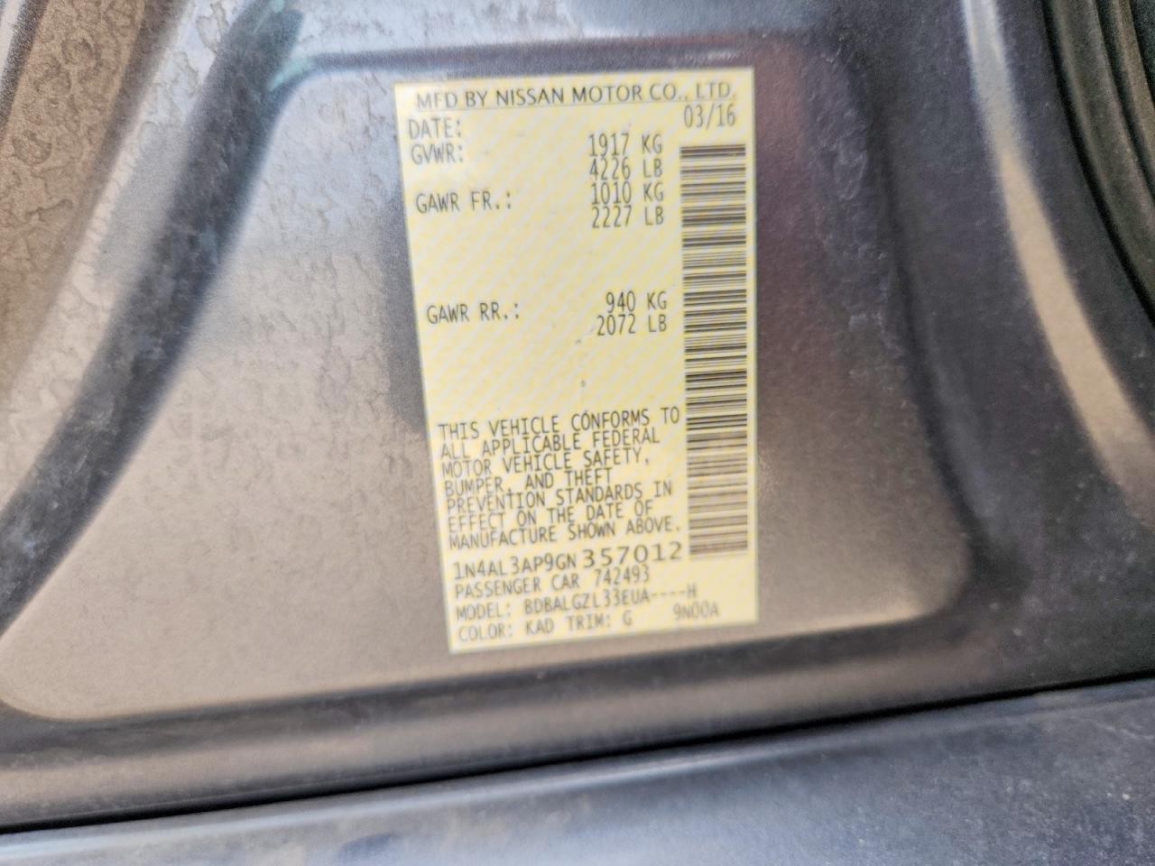 2016 Nissan Altima 2.5 S Gray vin: 1N4AL3AP9GN357012