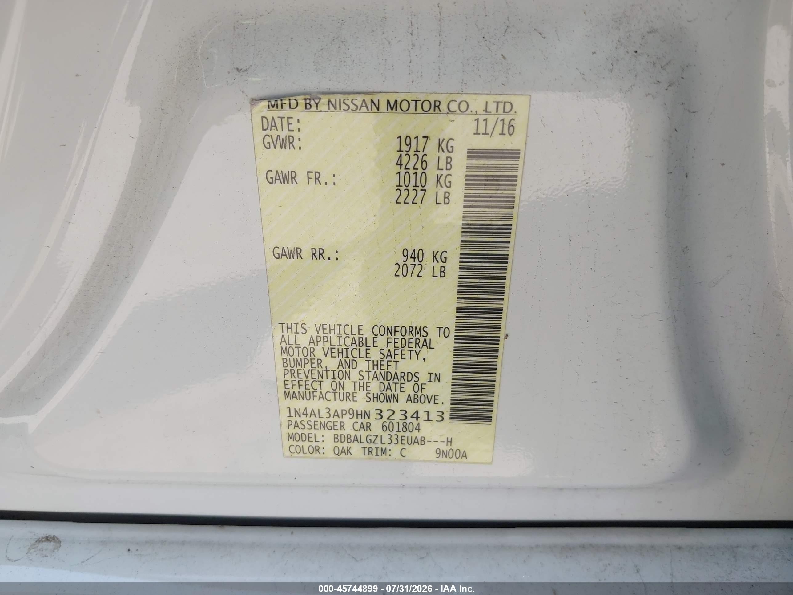 2017 Nissan Altima 2.5 S White vin: 1N4AL3AP9HN323413