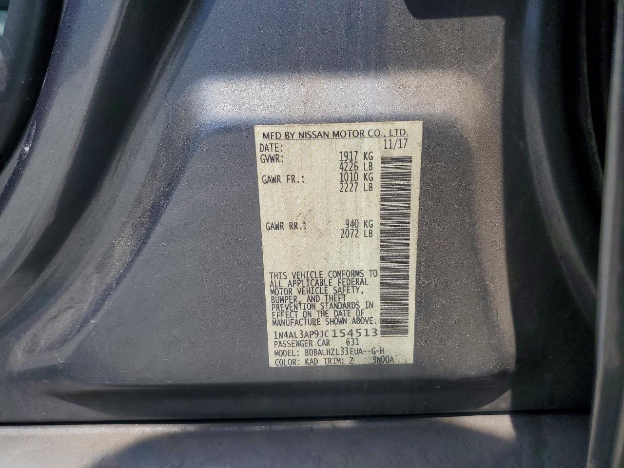 2018 Nissan Altima 2.5 Sr Gray vin: 1N4AL3AP9JC154513