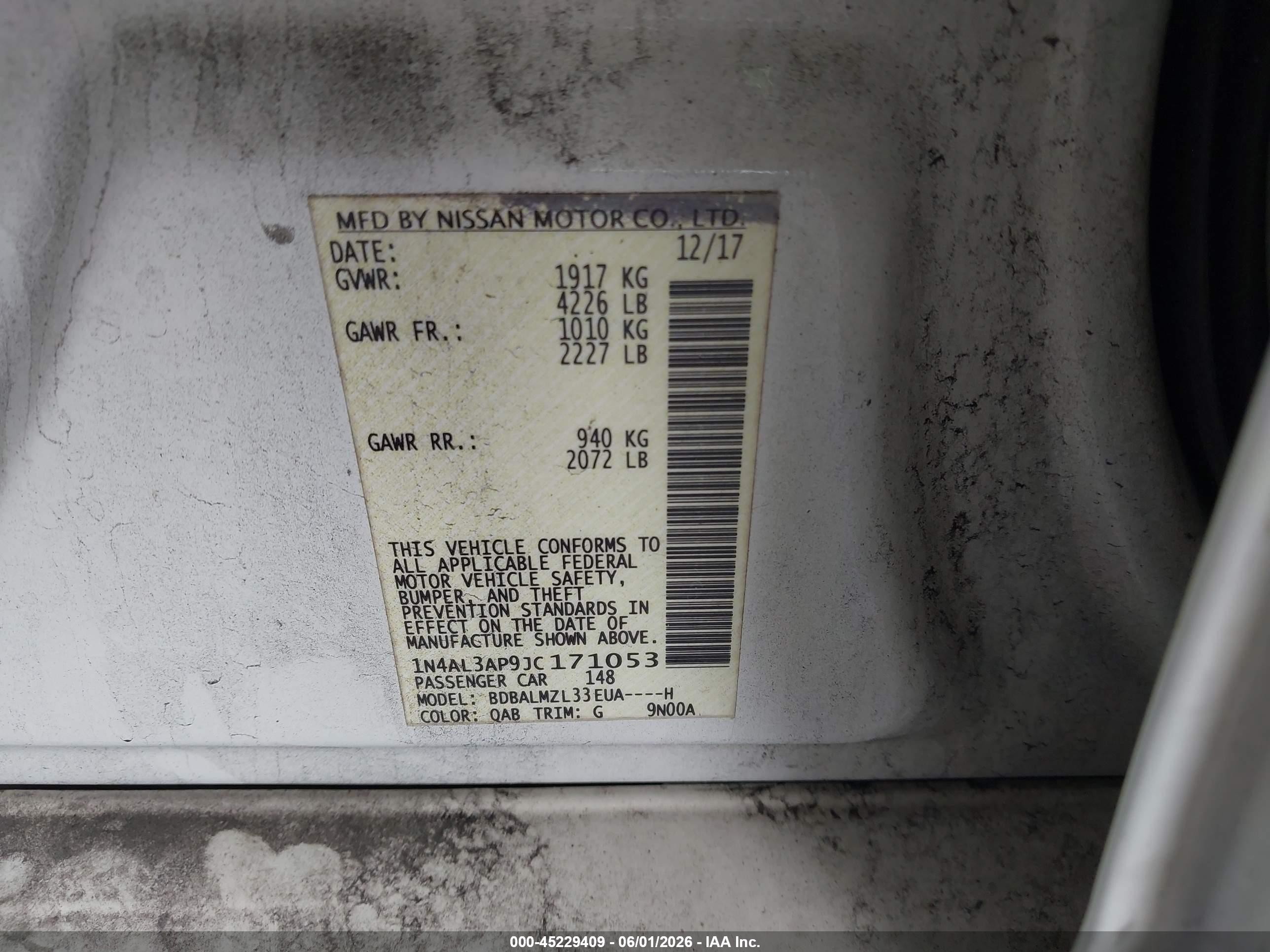 2018 Nissan Altima 2.5 Sv White vin: 1N4AL3AP9JC171053