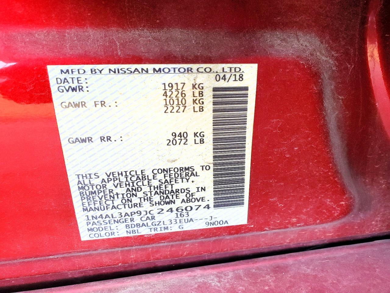 2018 Nissan Altima 2.5 S Red vin: 1N4AL3AP9JC246074