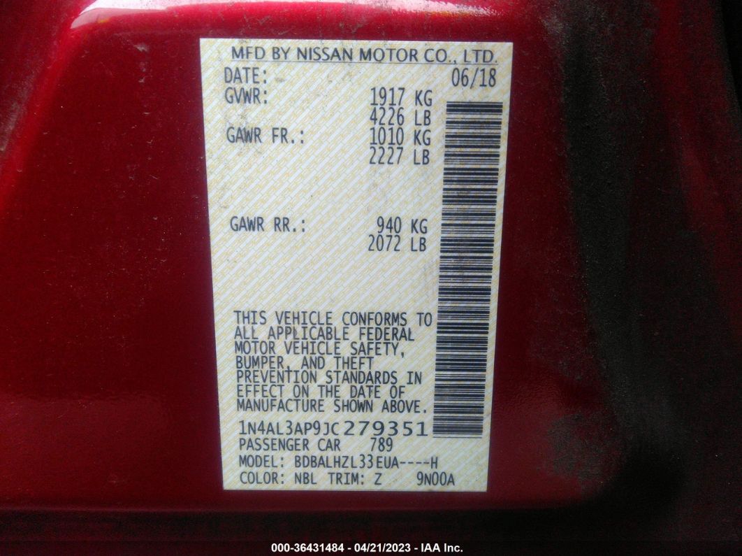 2018 Nissan Altima 2.5 Sr Red vin: 1N4AL3AP9JC279351