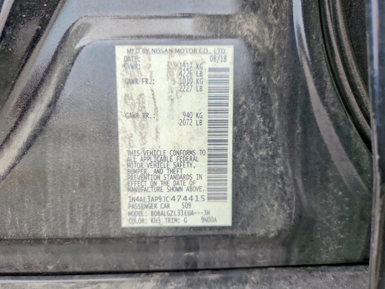 2018 Nissan Altima 2.5 S Black vin: 1N4AL3AP9JC474415