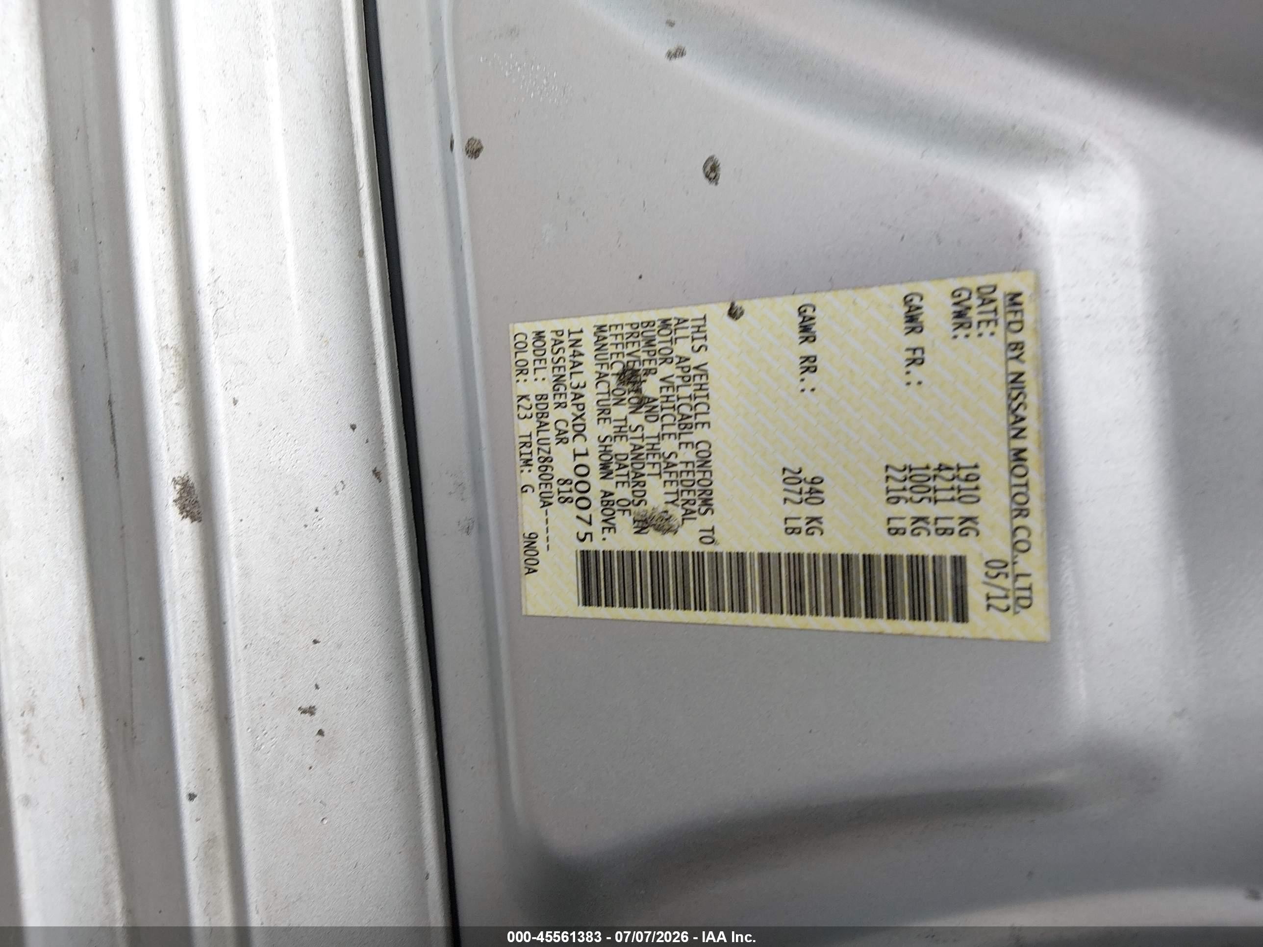 2013 Nissan Altima 2.5 Sv Silver vin: 1N4AL3APXDC100075