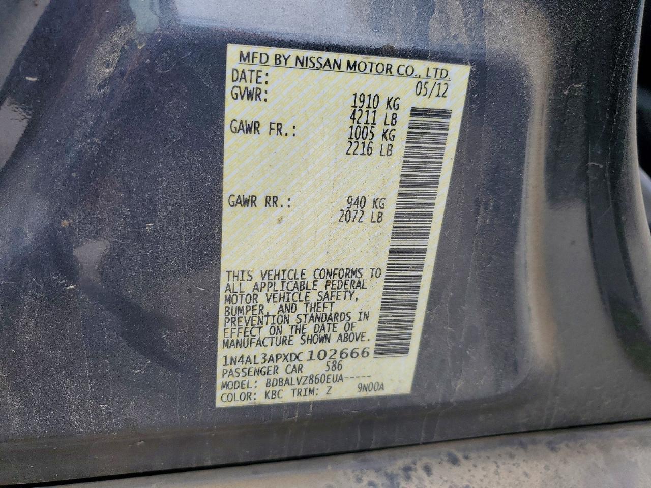 2013 Nissan Altima 2.5 Gray vin: 1N4AL3APXDC102666