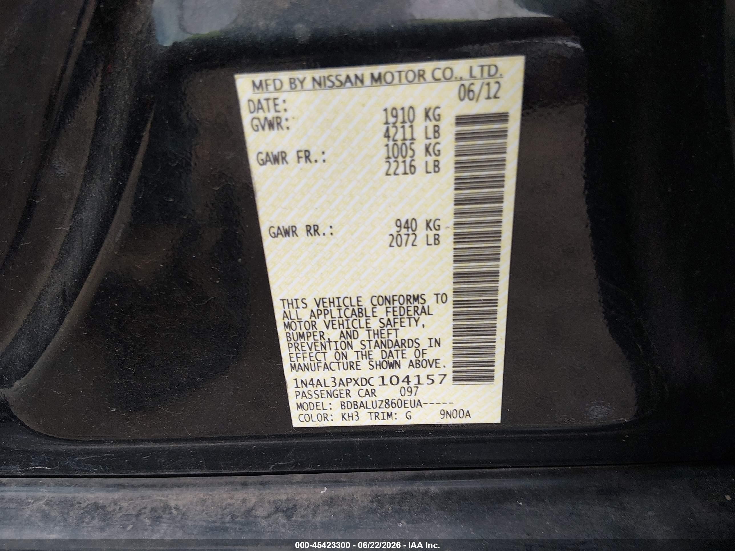 2013 Nissan Altima 2.5 Sv Black vin: 1N4AL3APXDC104157