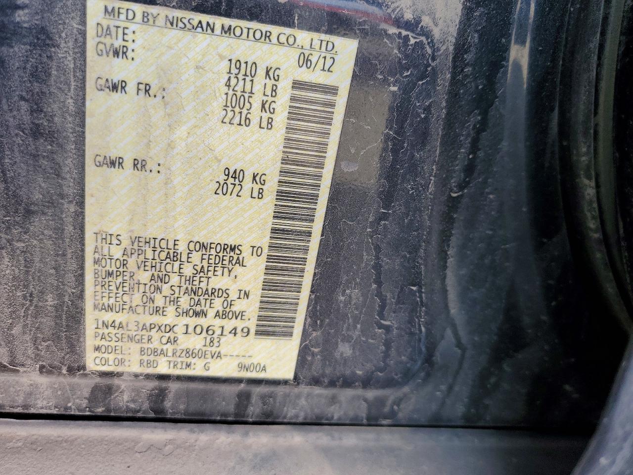 2013 Nissan Altima 2.5 Blue vin: 1N4AL3APXDC106149