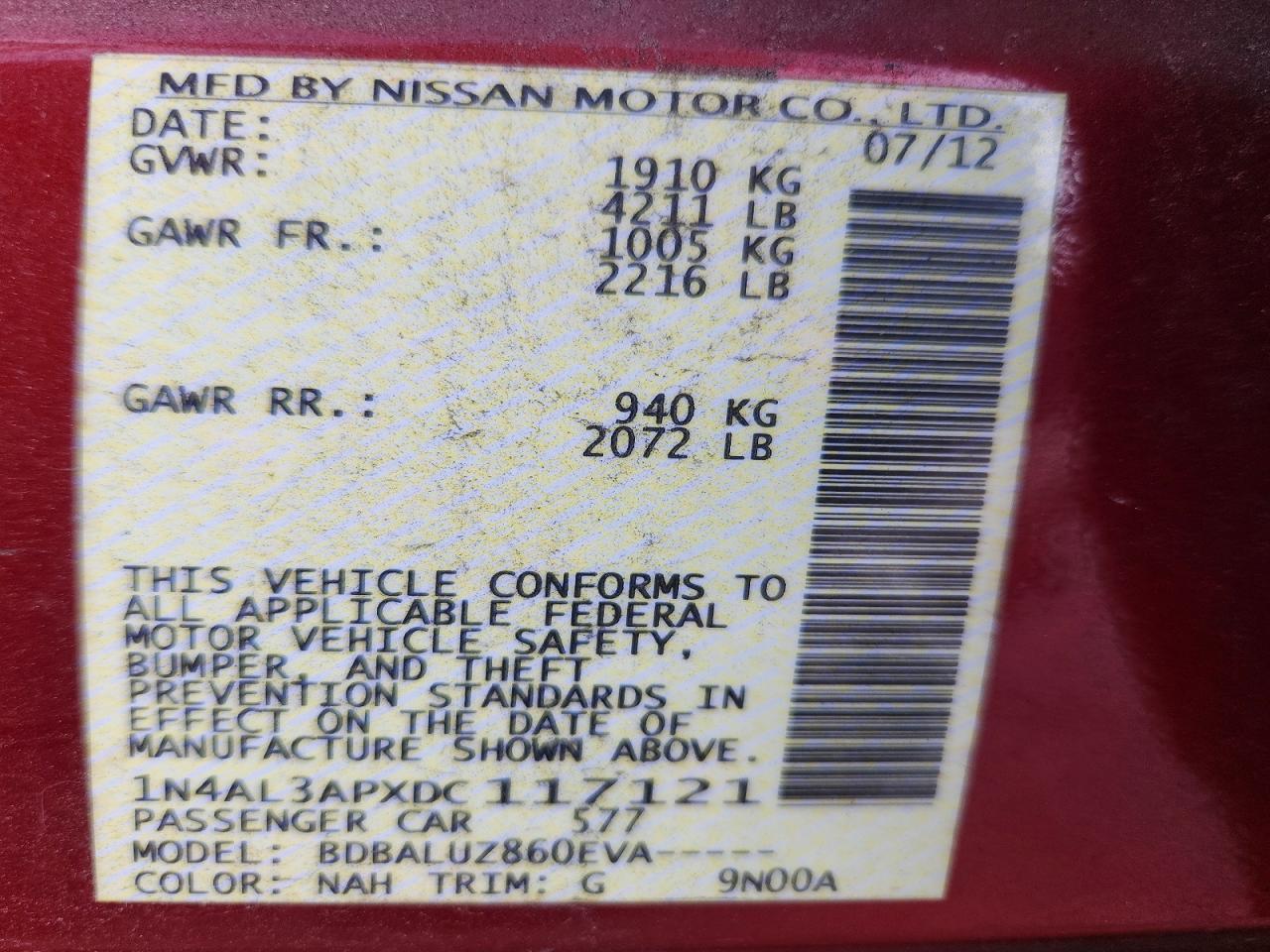 2013 Nissan Altima 2.5 Red vin: 1N4AL3APXDC117121