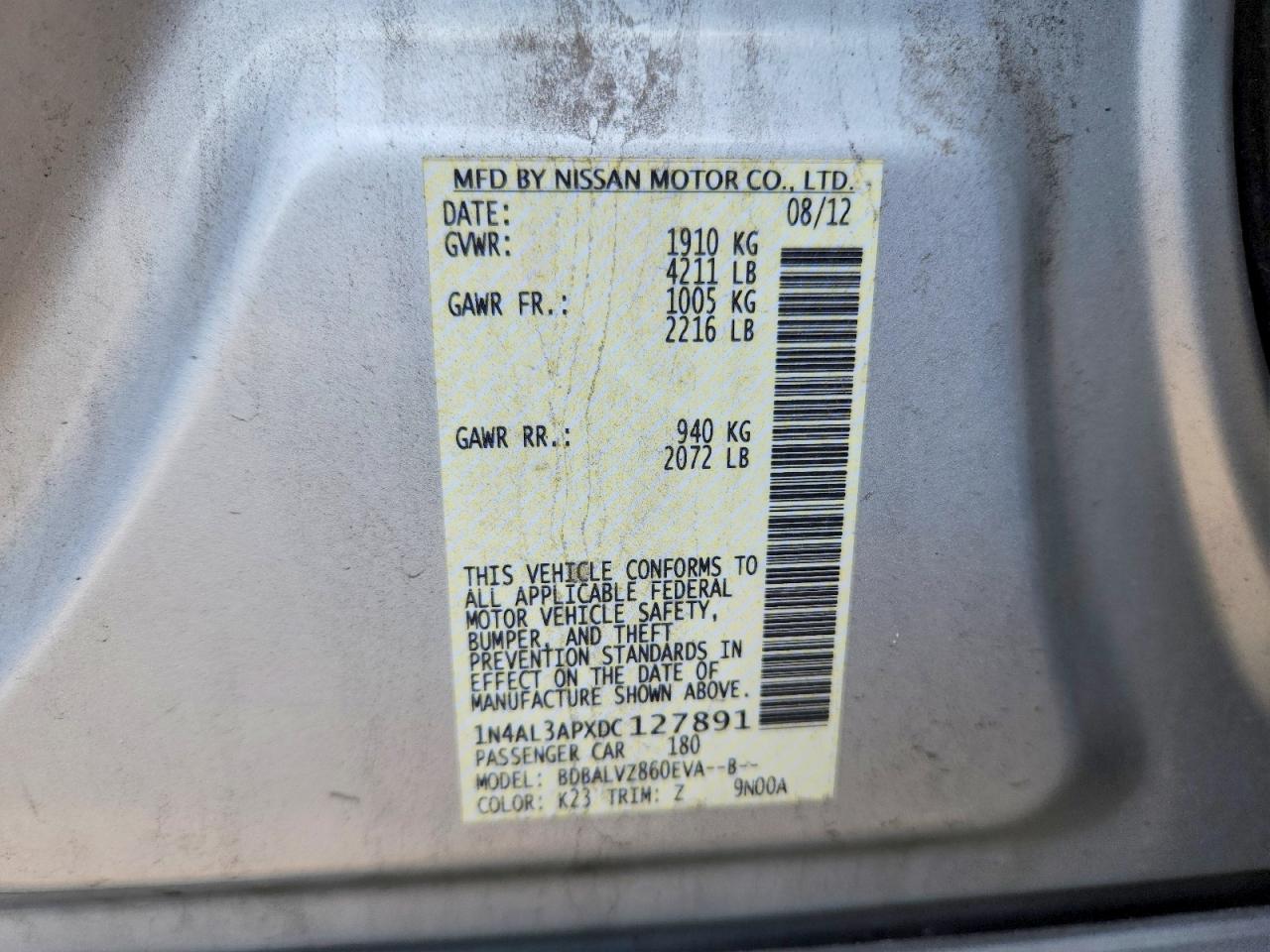 2013 Nissan Altima 2.5 Серебряный vin: 1N4AL3APXDC127891