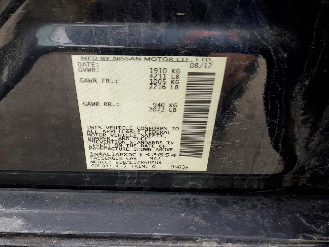 2013 Nissan Altima 2.5 Black vin: 1N4AL3APXDC132654