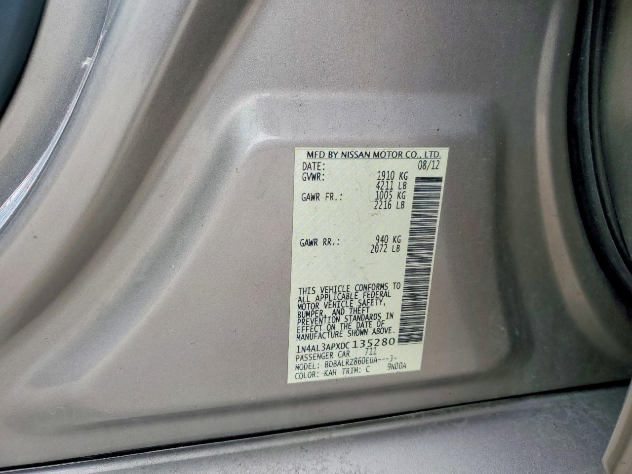 2013 Nissan Altima 2.5 Beige vin: 1N4AL3APXDC135280