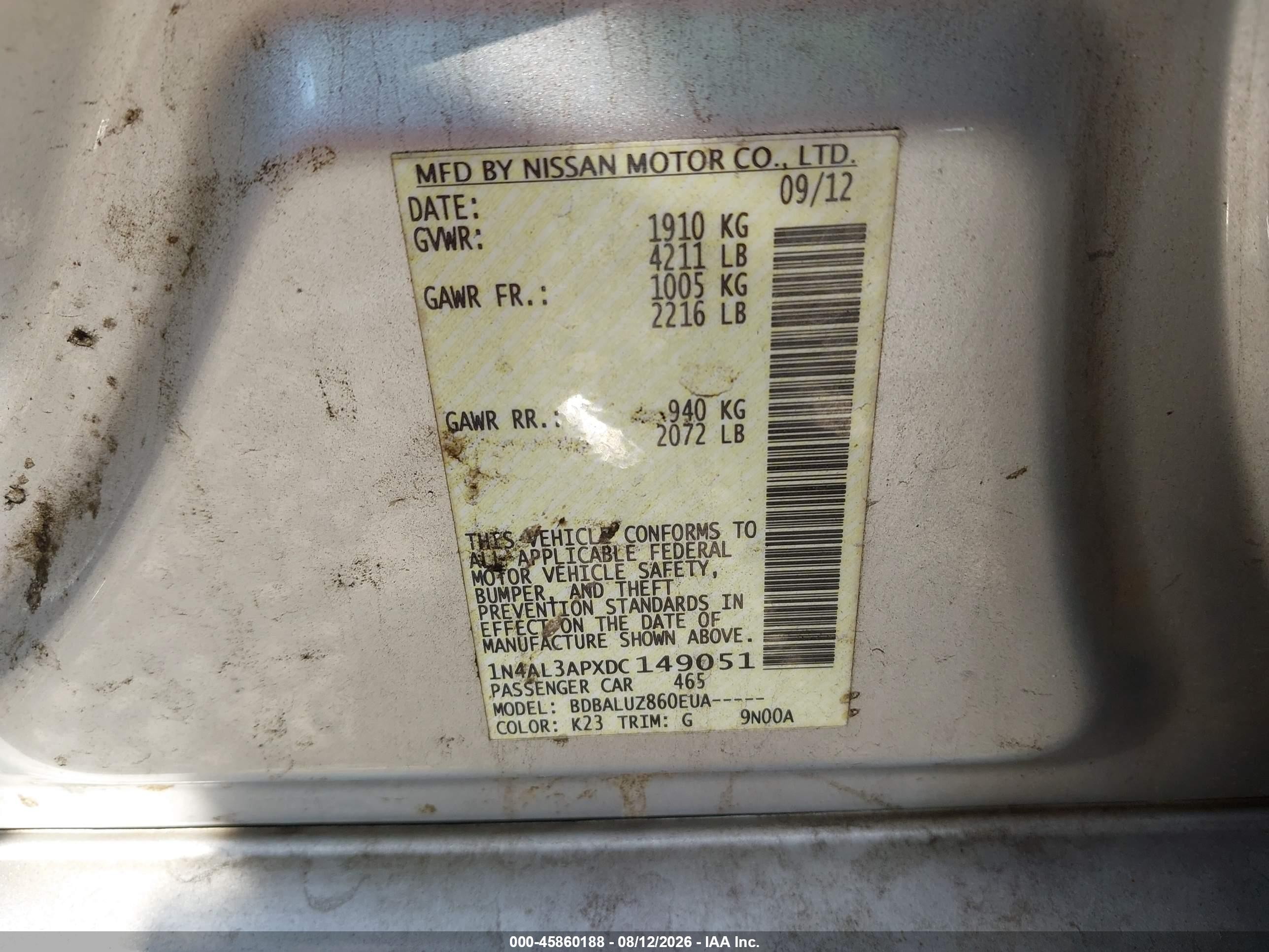 2013 Nissan Altima 2.5 Sv Silver vin: 1N4AL3APXDC149051