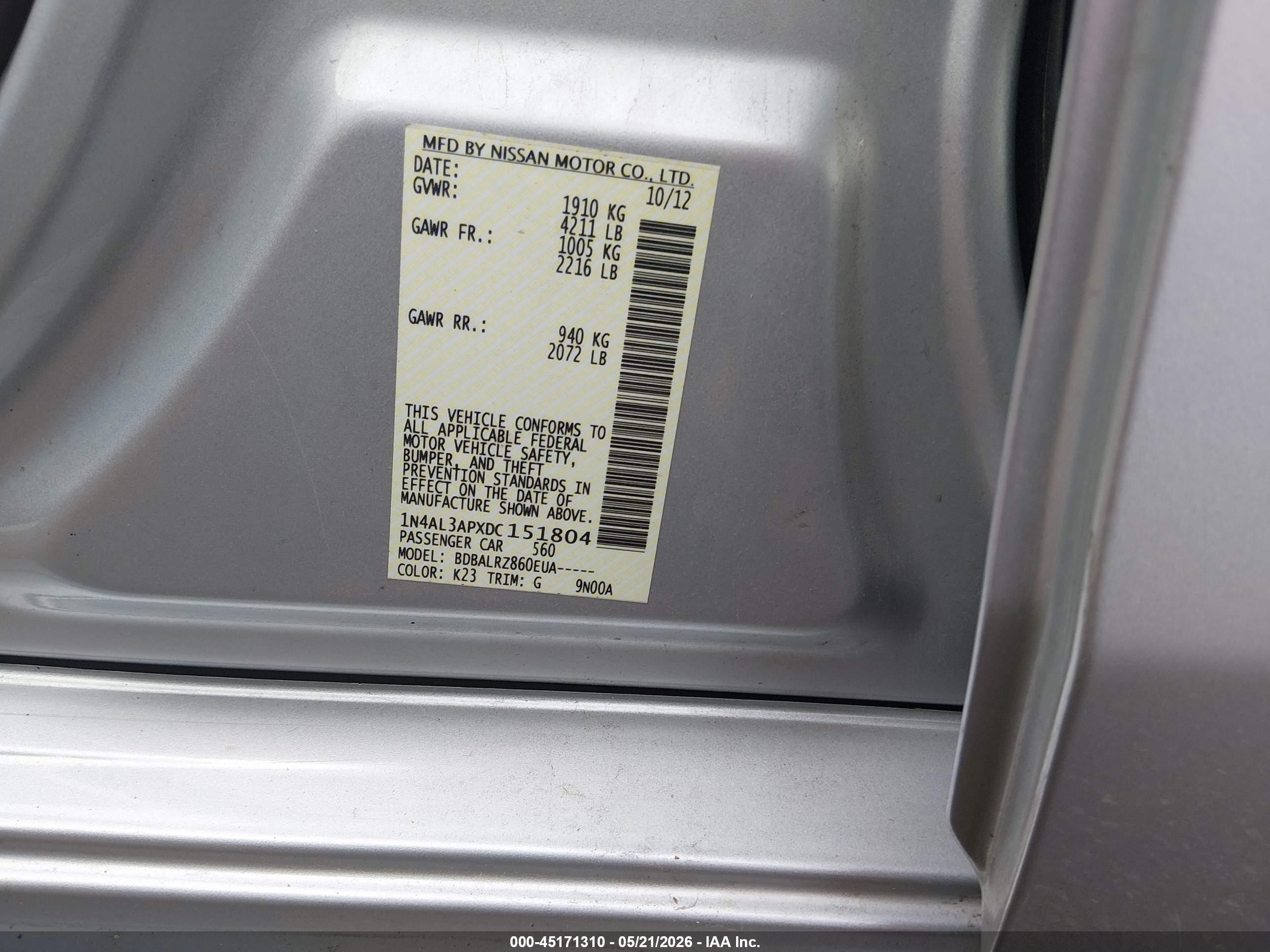 2013 Nissan Altima 2.5 S Silver vin: 1N4AL3APXDC151804