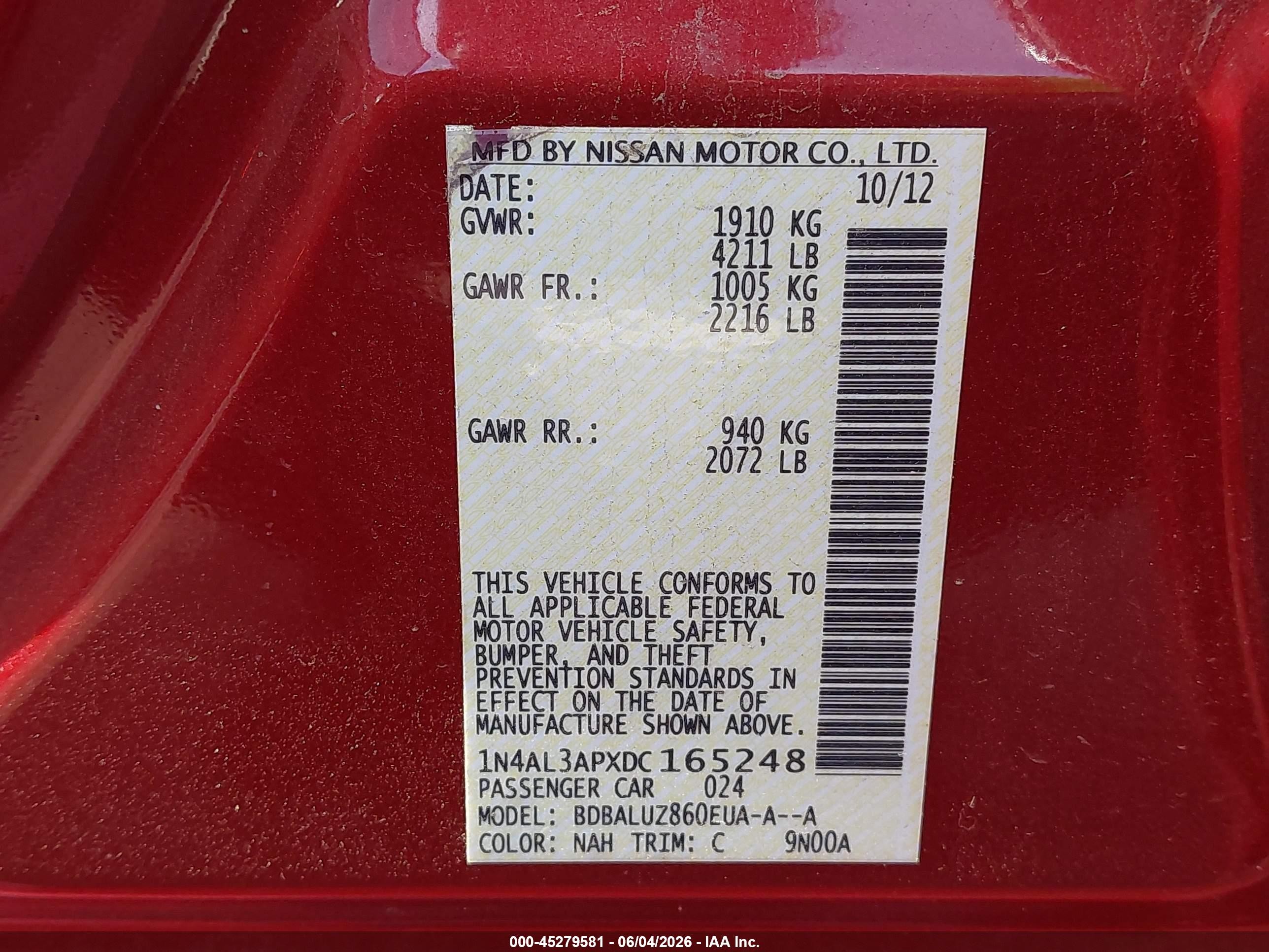 2013 Nissan Altima 2.5 Sv Burgundy vin: 1N4AL3APXDC165248