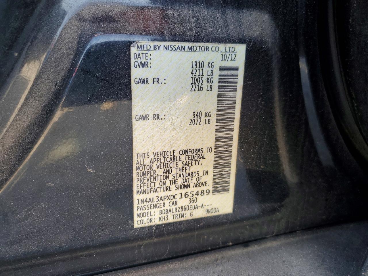 2013 Nissan Altima 2.5 Black vin: 1N4AL3APXDC165489