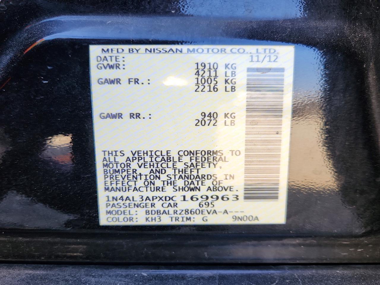 2013 Nissan Altima 2.5 Black vin: 1N4AL3APXDC169963
