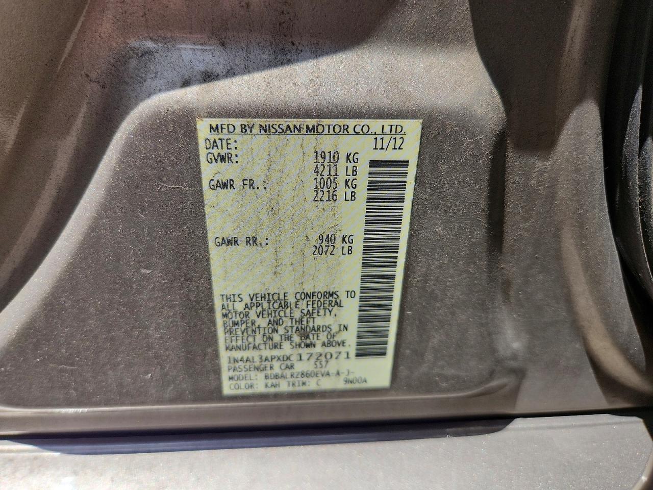 2013 Nissan Altima 2.5 Beige vin: 1N4AL3APXDC172071