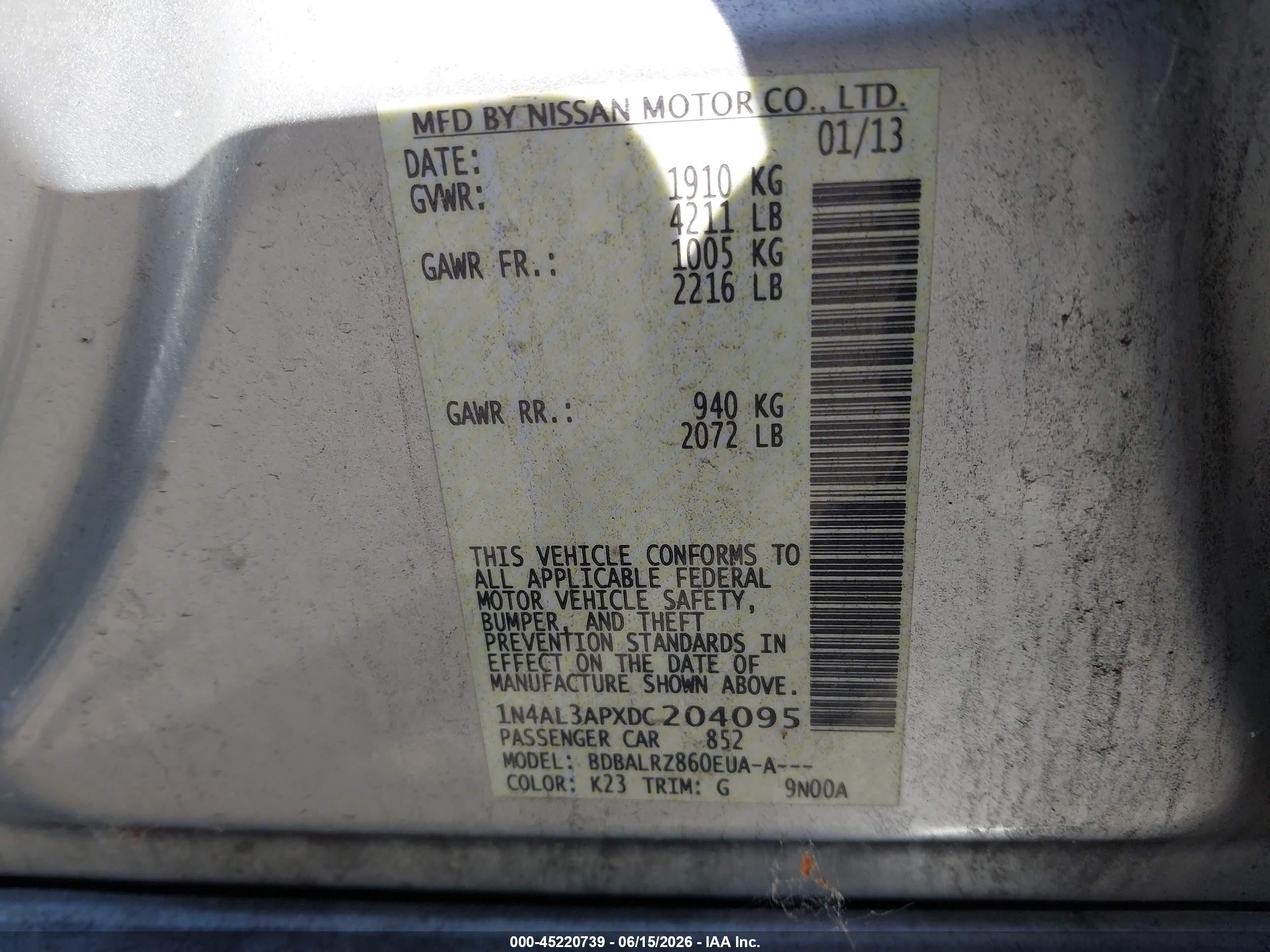 2013 Nissan Altima 2.5 S Silver vin: 1N4AL3APXDC204095