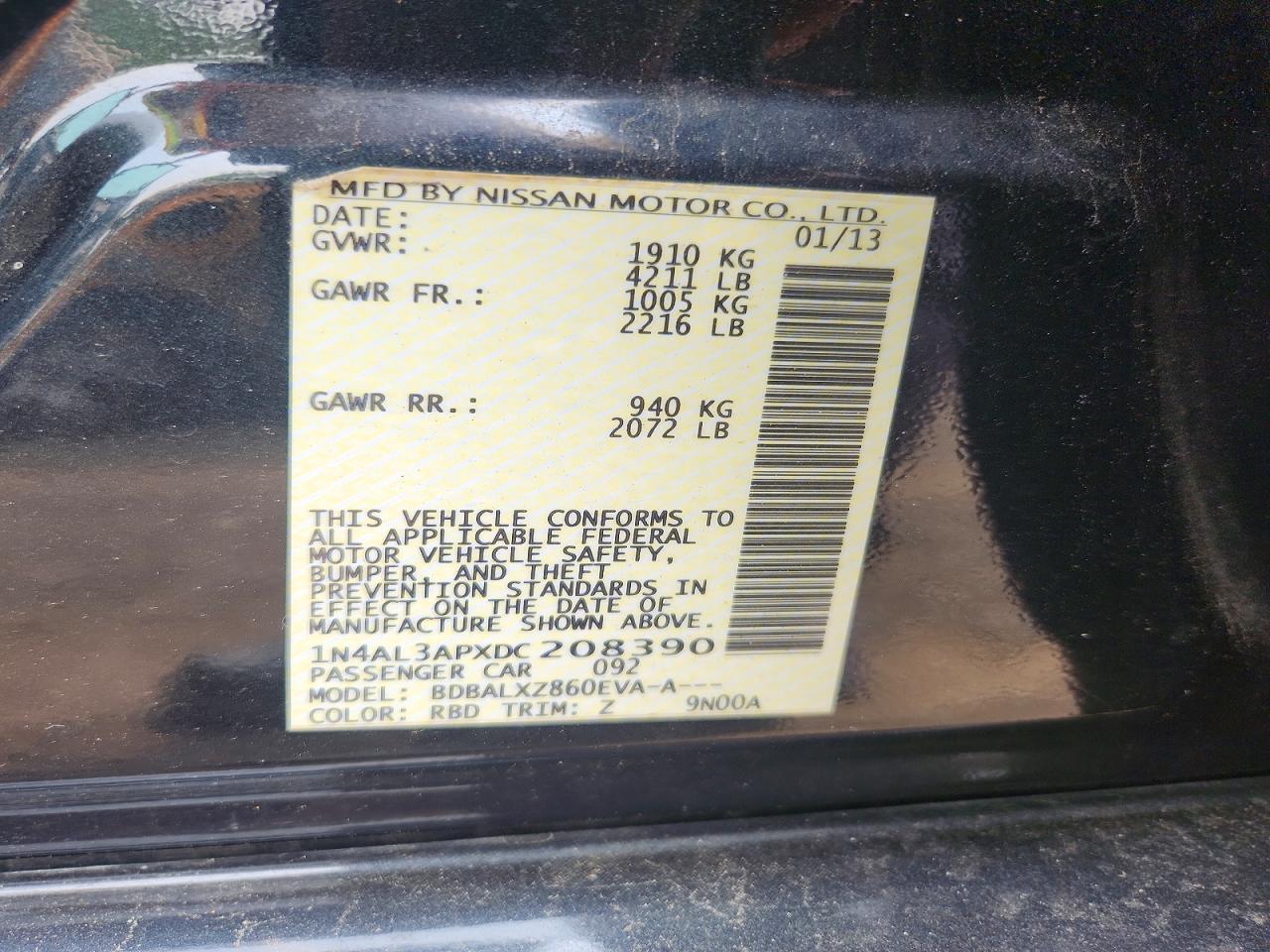 2013 Nissan Altima 2.5 Blue vin: 1N4AL3APXDC208390