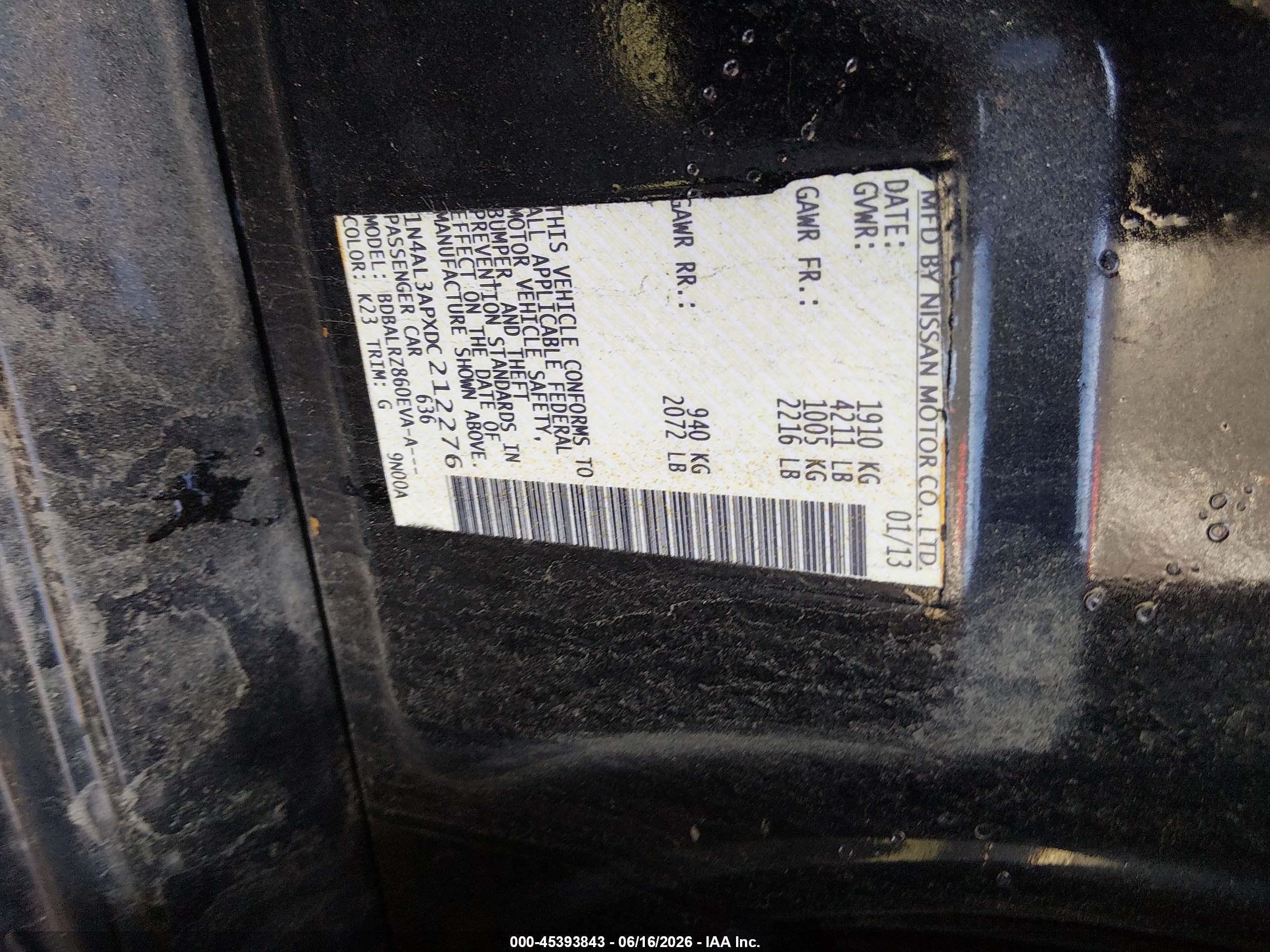 2013 Nissan Altima 2.5 S Black vin: 1N4AL3APXDC212276