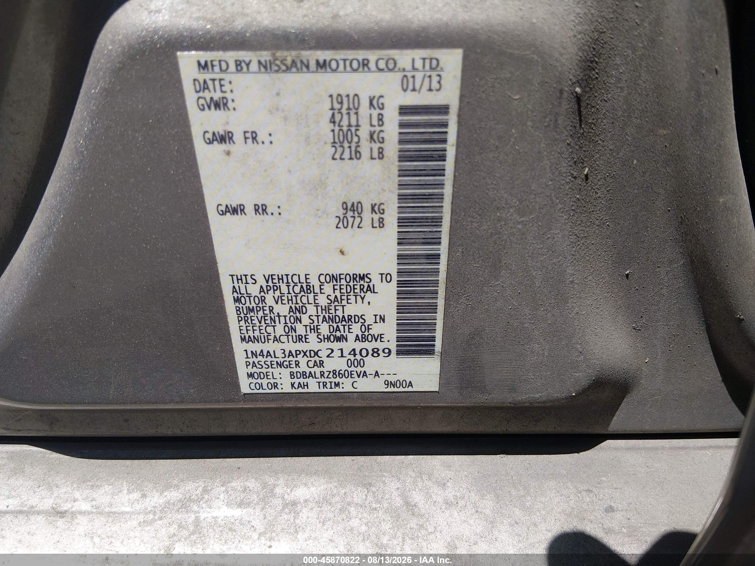 2013 Nissan Altima 2.5 S Gold vin: 1N4AL3APXDC214089