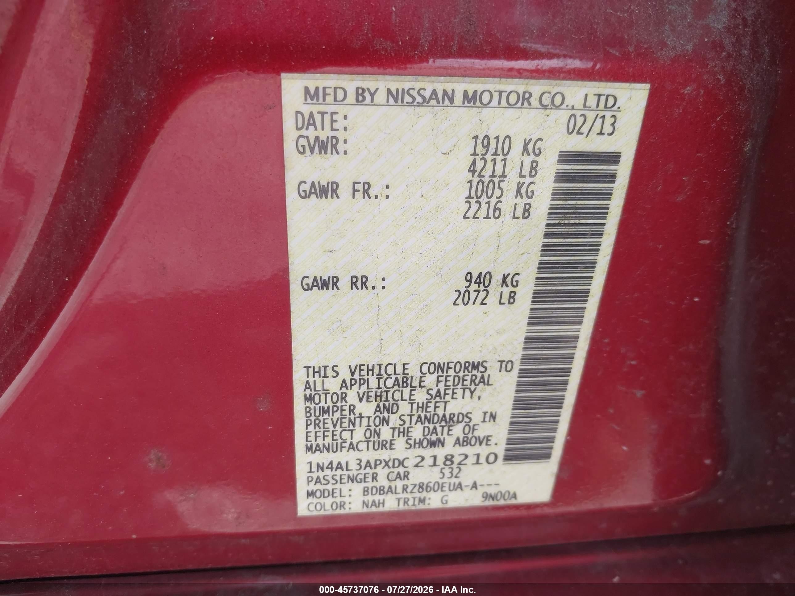 2013 Nissan Altima 2.5 S Red vin: 1N4AL3APXDC218210