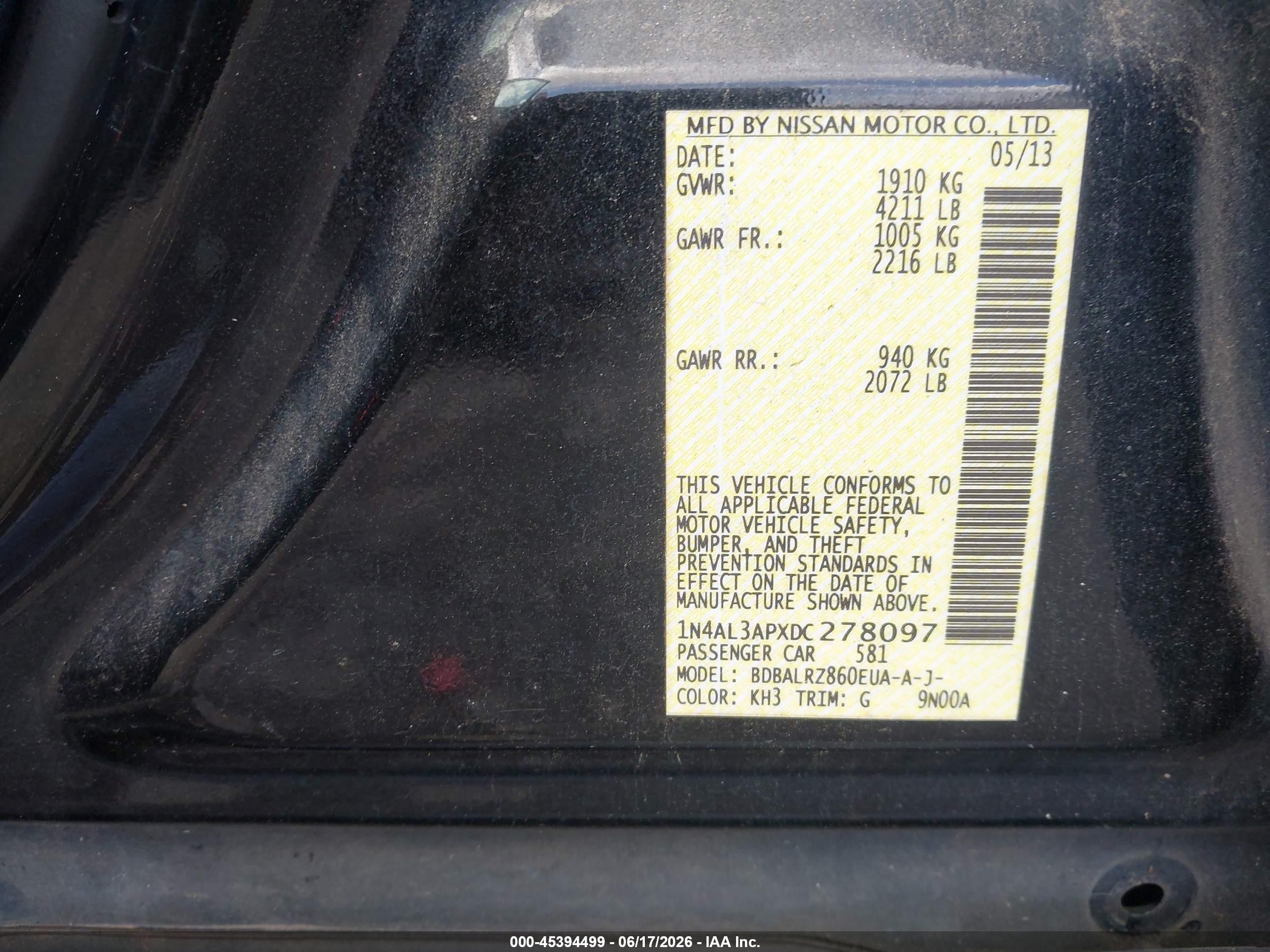 2013 Nissan Altima 2.5 S Black vin: 1N4AL3APXDC278097