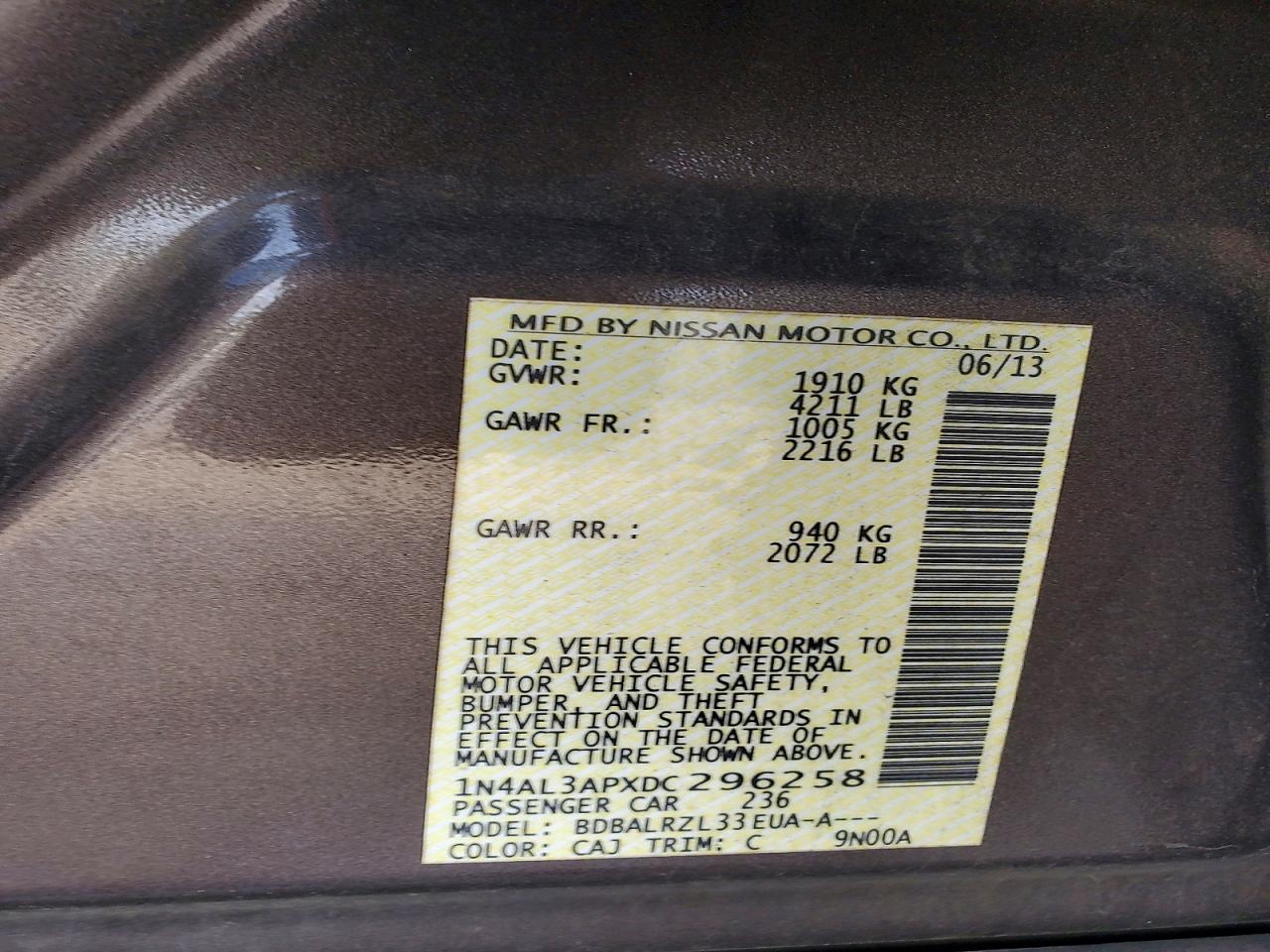 2013 Nissan Altima 2.5 Коричневый vin: 1N4AL3APXDC296258