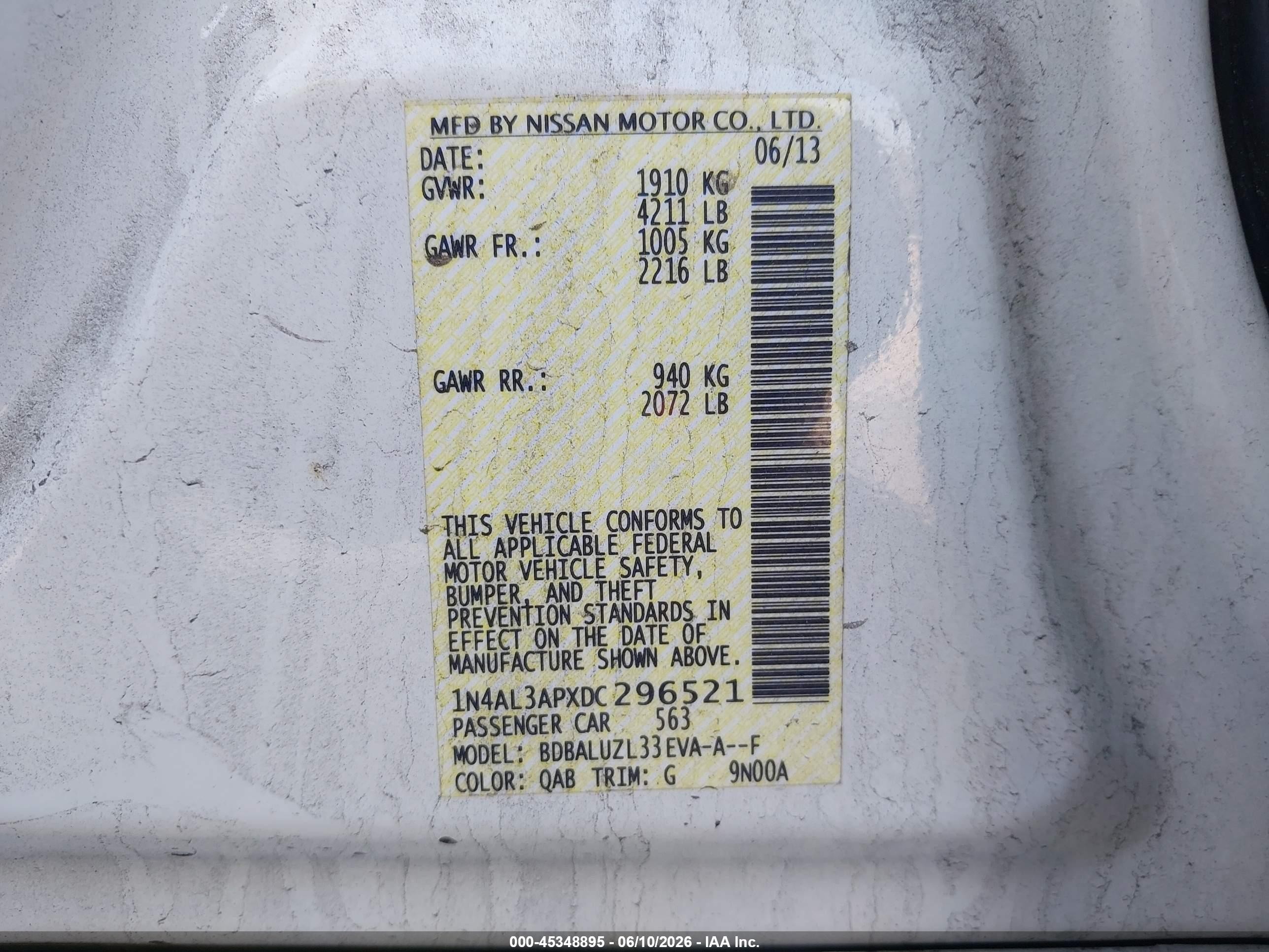 2013 Nissan Altima 2.5 Sv White vin: 1N4AL3APXDC296521