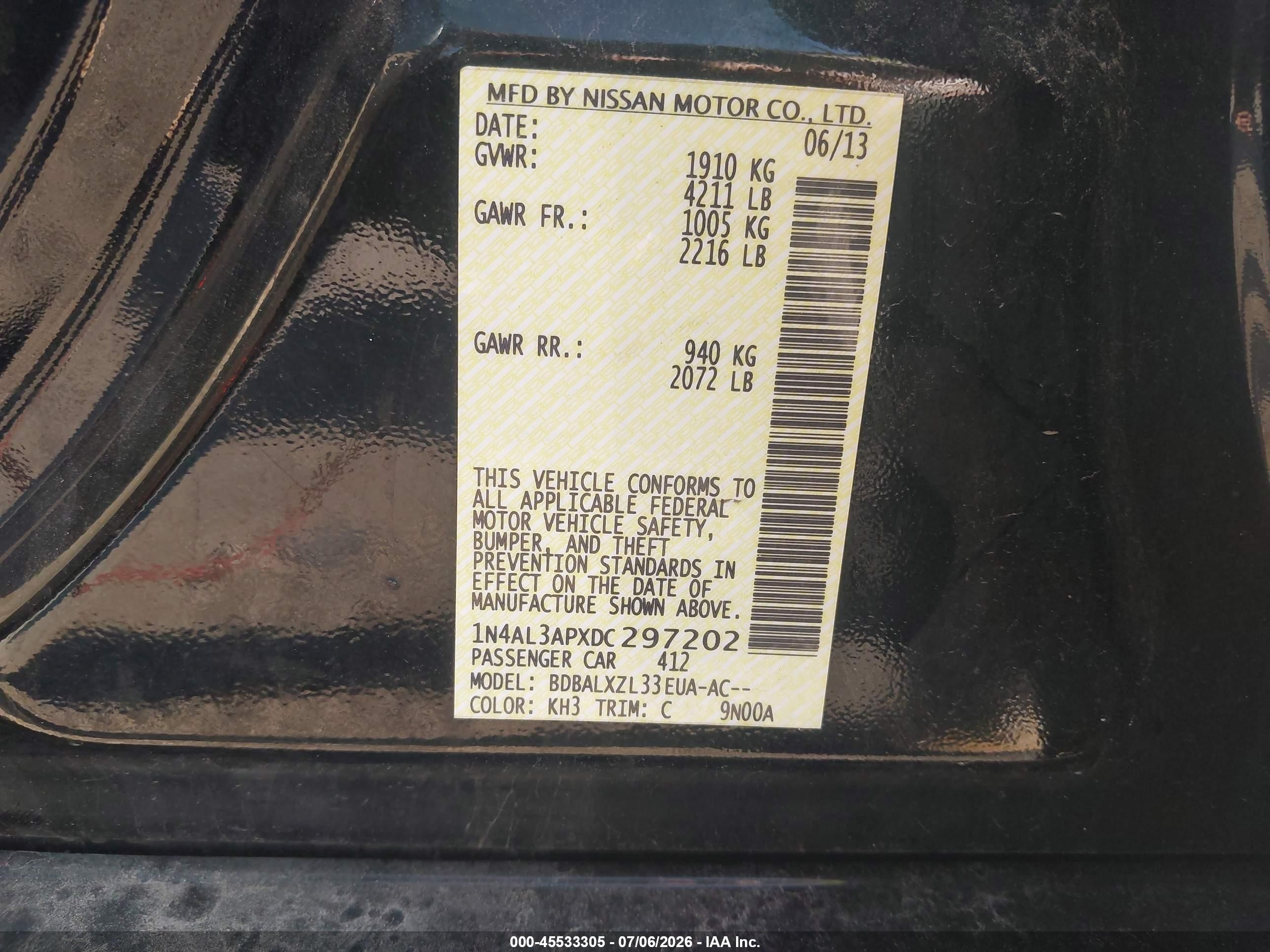 2013 Nissan Altima 2.5 Sl Черный vin: 1N4AL3APXDC297202