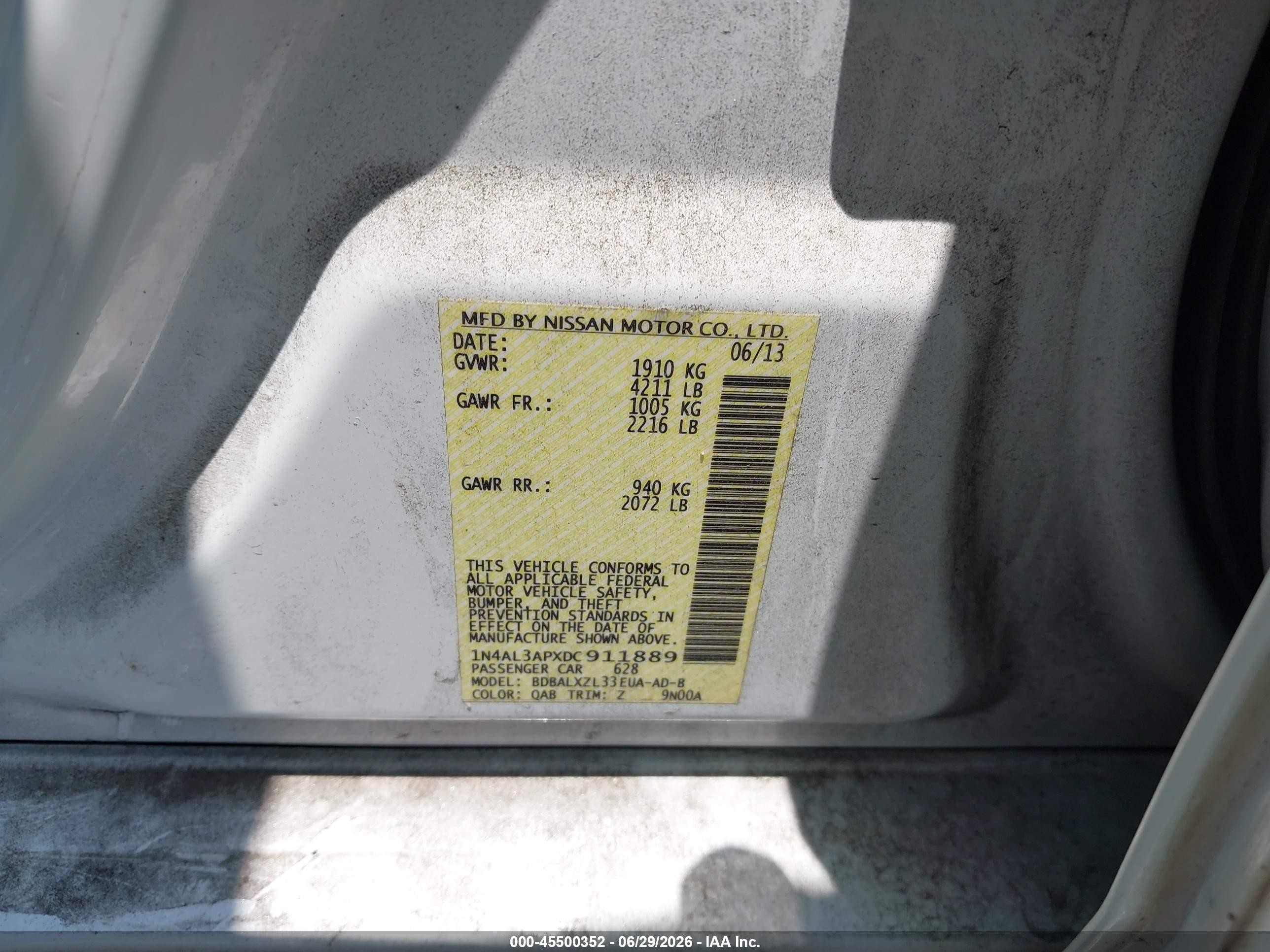 2013 Nissan Altima 2.5 Sl Белый vin: 1N4AL3APXDC911889