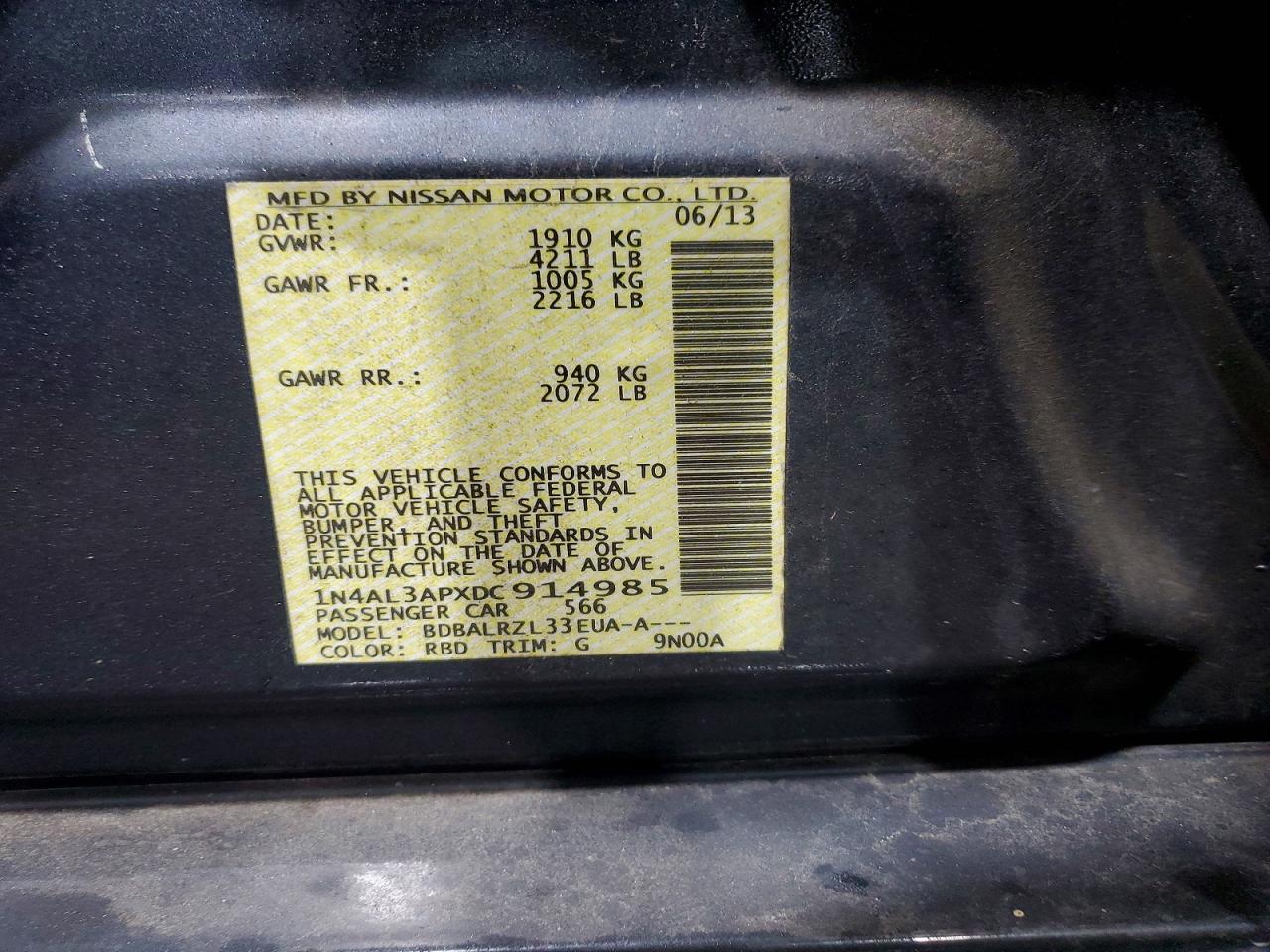 2013 Nissan Altima 2.5 Blue vin: 1N4AL3APXDC914985