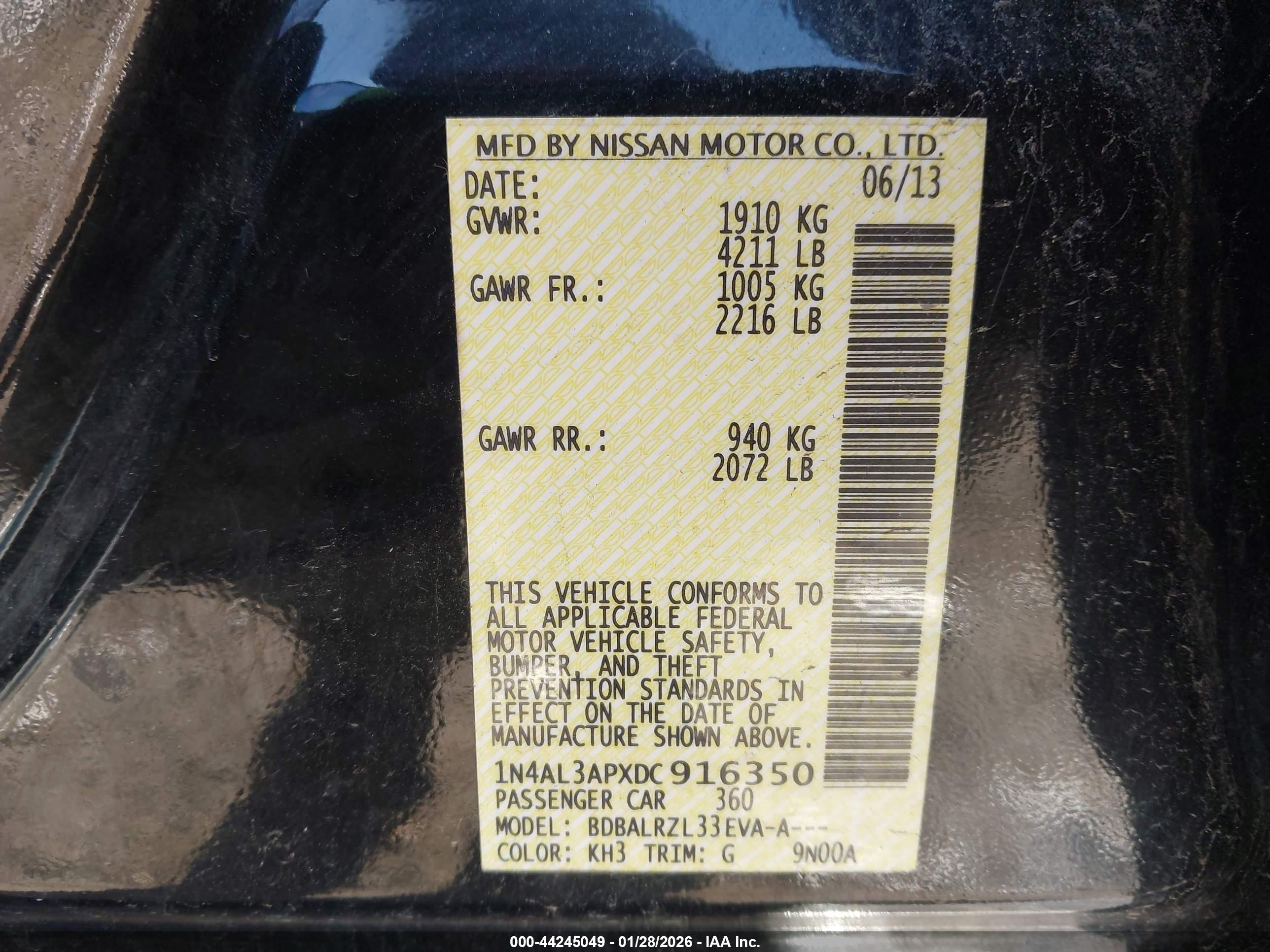 2013 Nissan Altima 2.5 S Черный vin: 1N4AL3APXDC916350