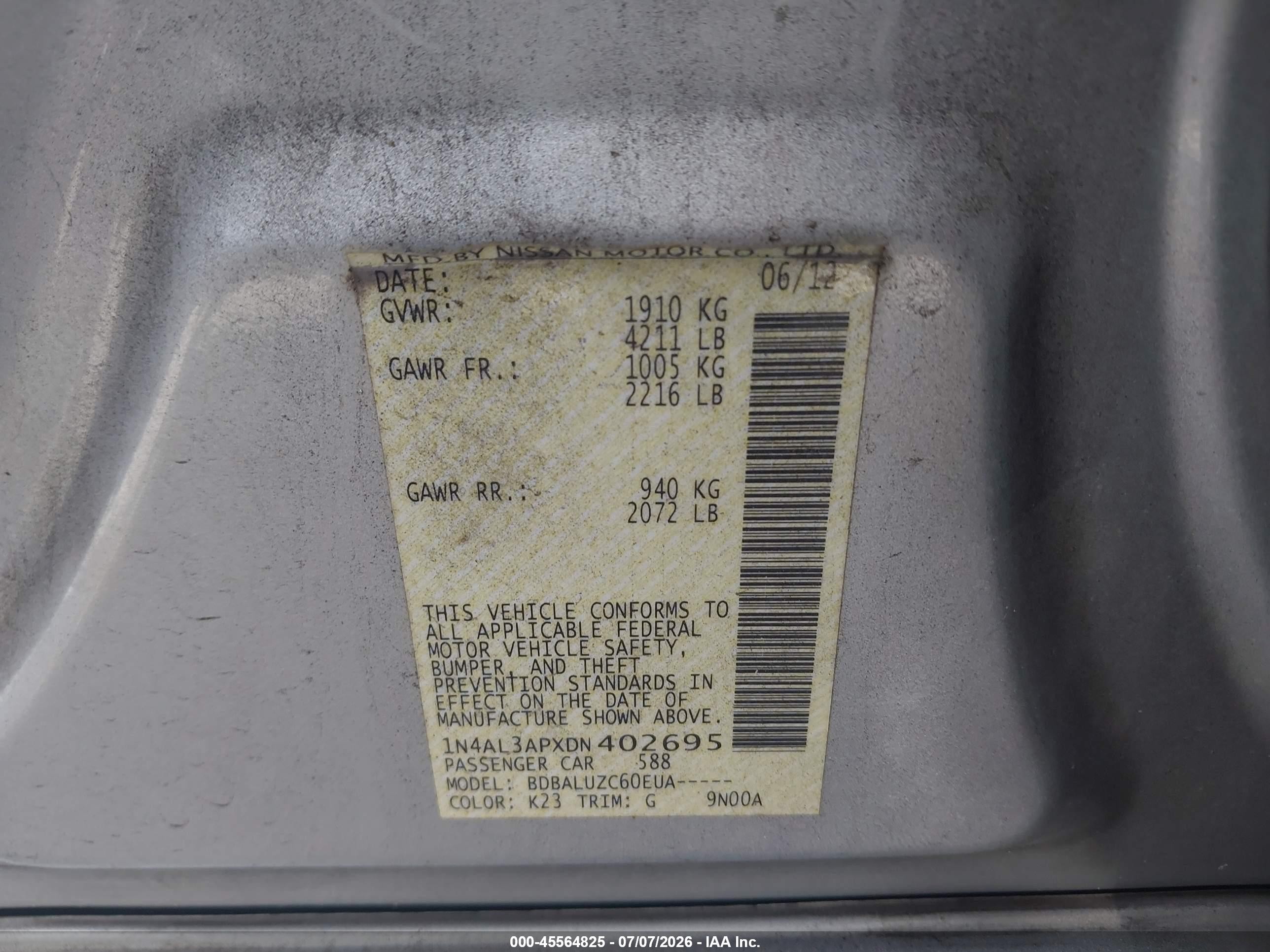 2013 Nissan Altima 2.5 Sv Silver vin: 1N4AL3APXDN402695