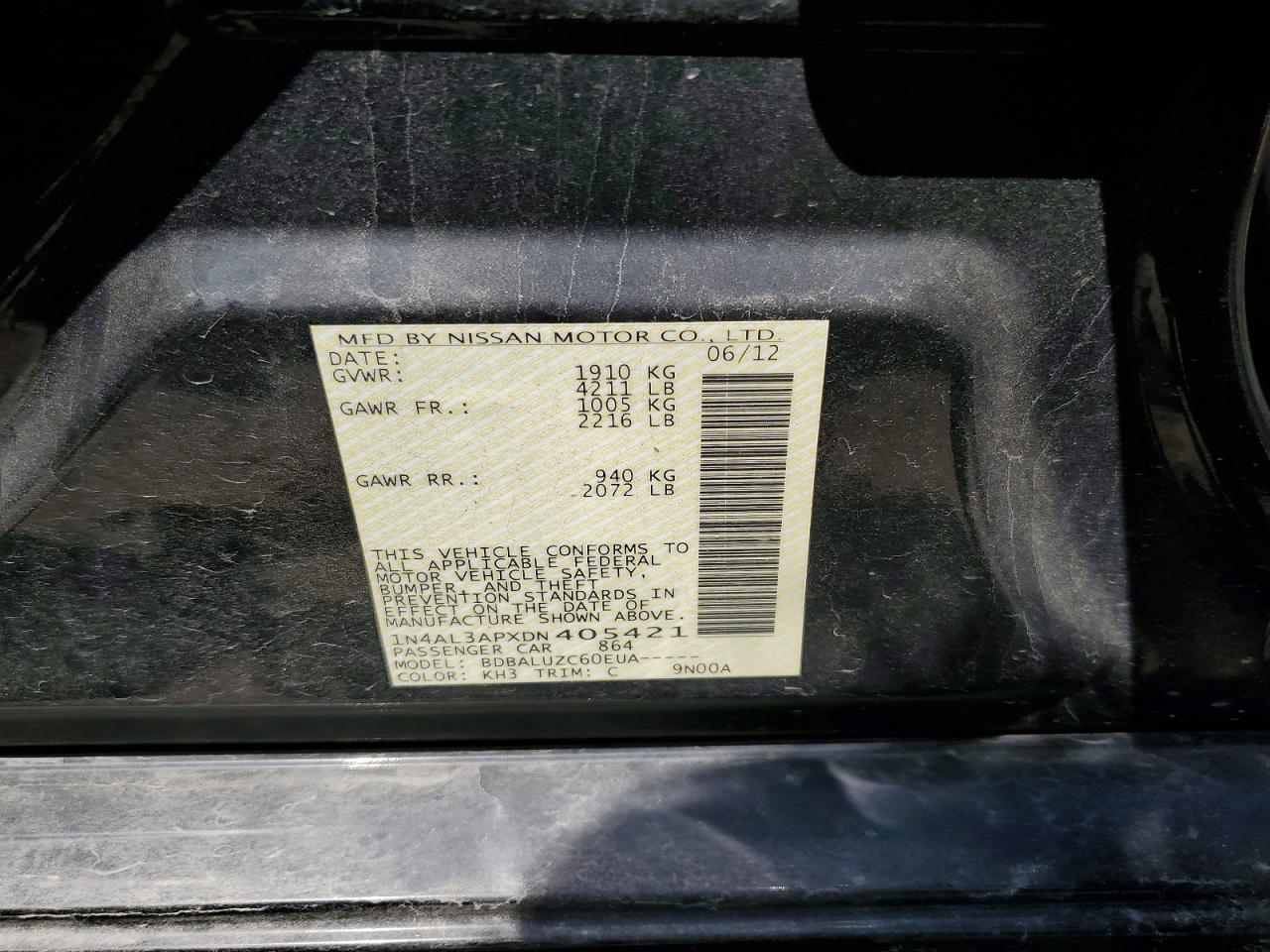 2013 Nissan Altima Black vin: 1N4AL3APXDN405421