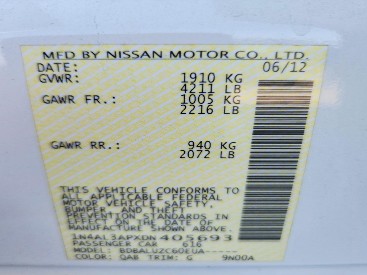 2013 Nissan Altima 2.5 White vin: 1N4AL3APXDN405693
