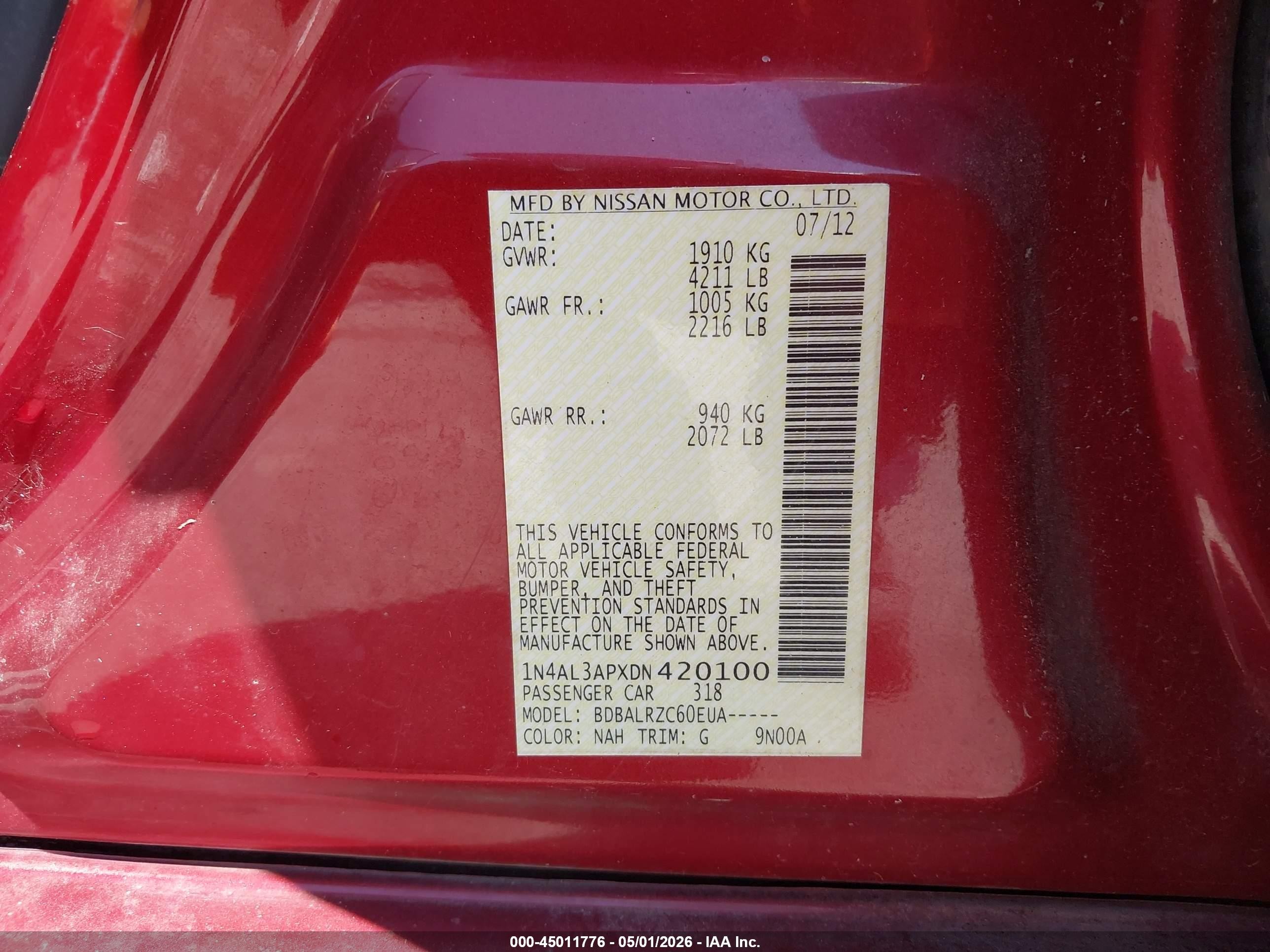 2013 Nissan Altima 2.5 S Red vin: 1N4AL3APXDN420100
