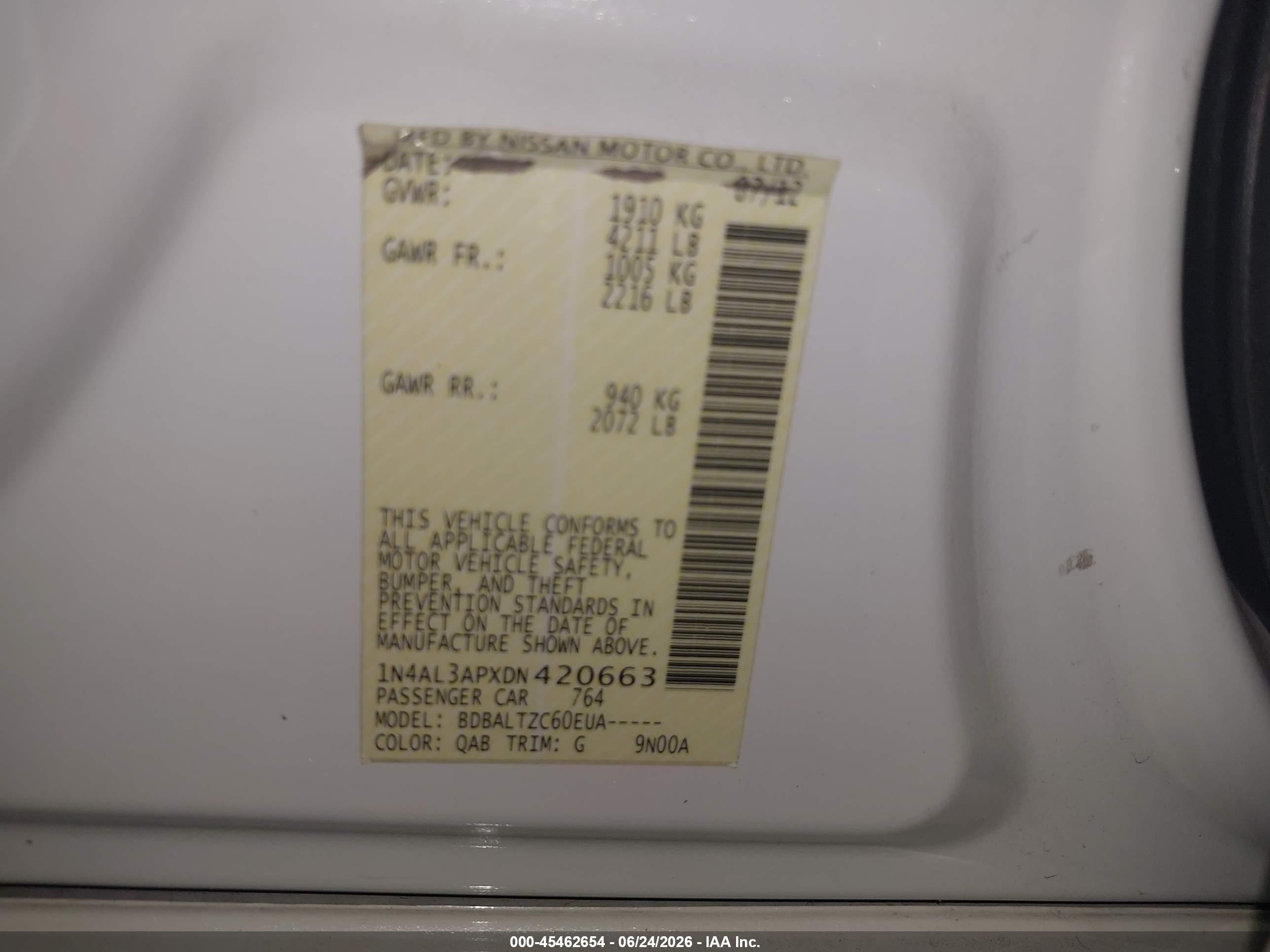 2013 Nissan Altima 2.5 Sv White vin: 1N4AL3APXDN420663