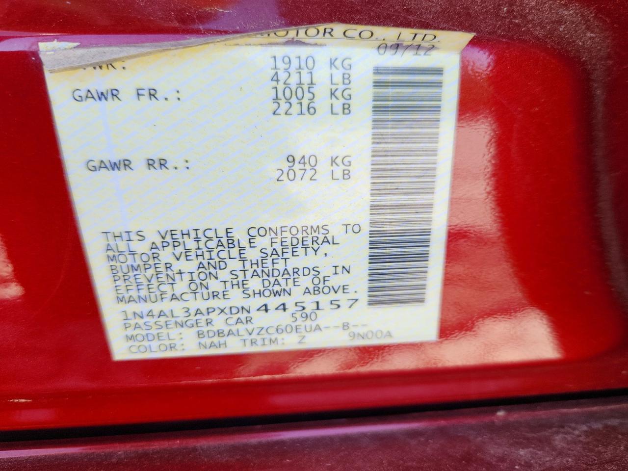 2013 Nissan Altima 2.5 Red vin: 1N4AL3APXDN445157