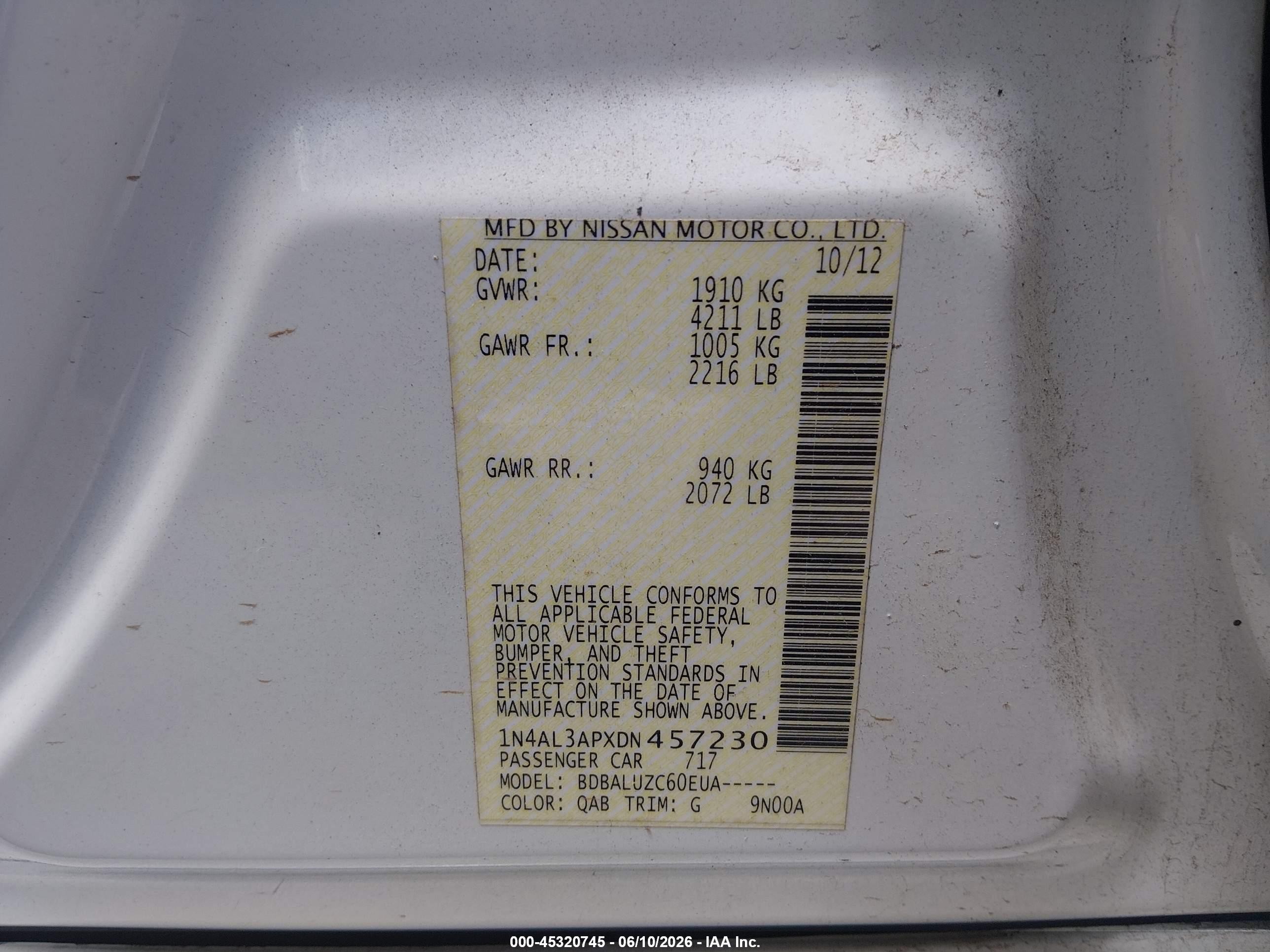 2013 Nissan Altima 2.5 Sv White vin: 1N4AL3APXDN457230